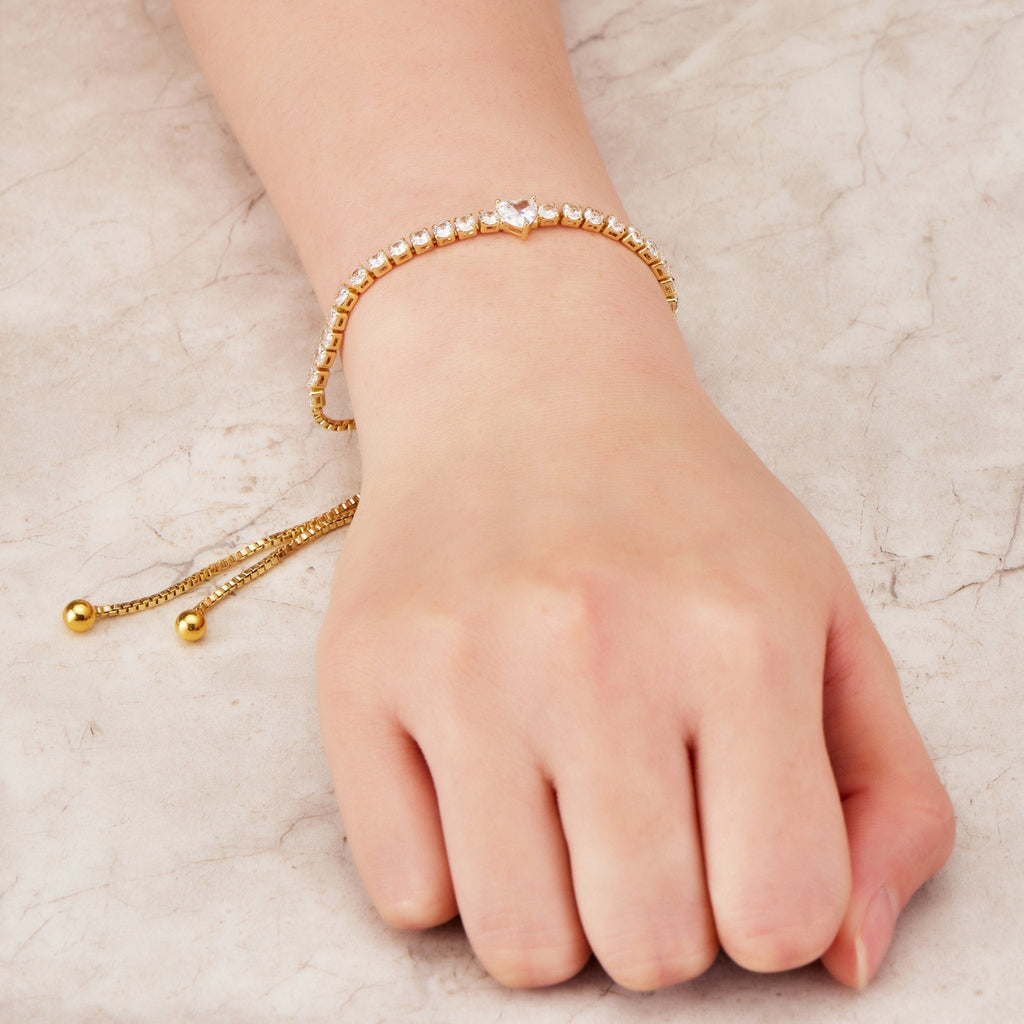 18k Gold Plated Heart Solitaire Friendship Slider Bracelet Created with Zircondia® Crystals