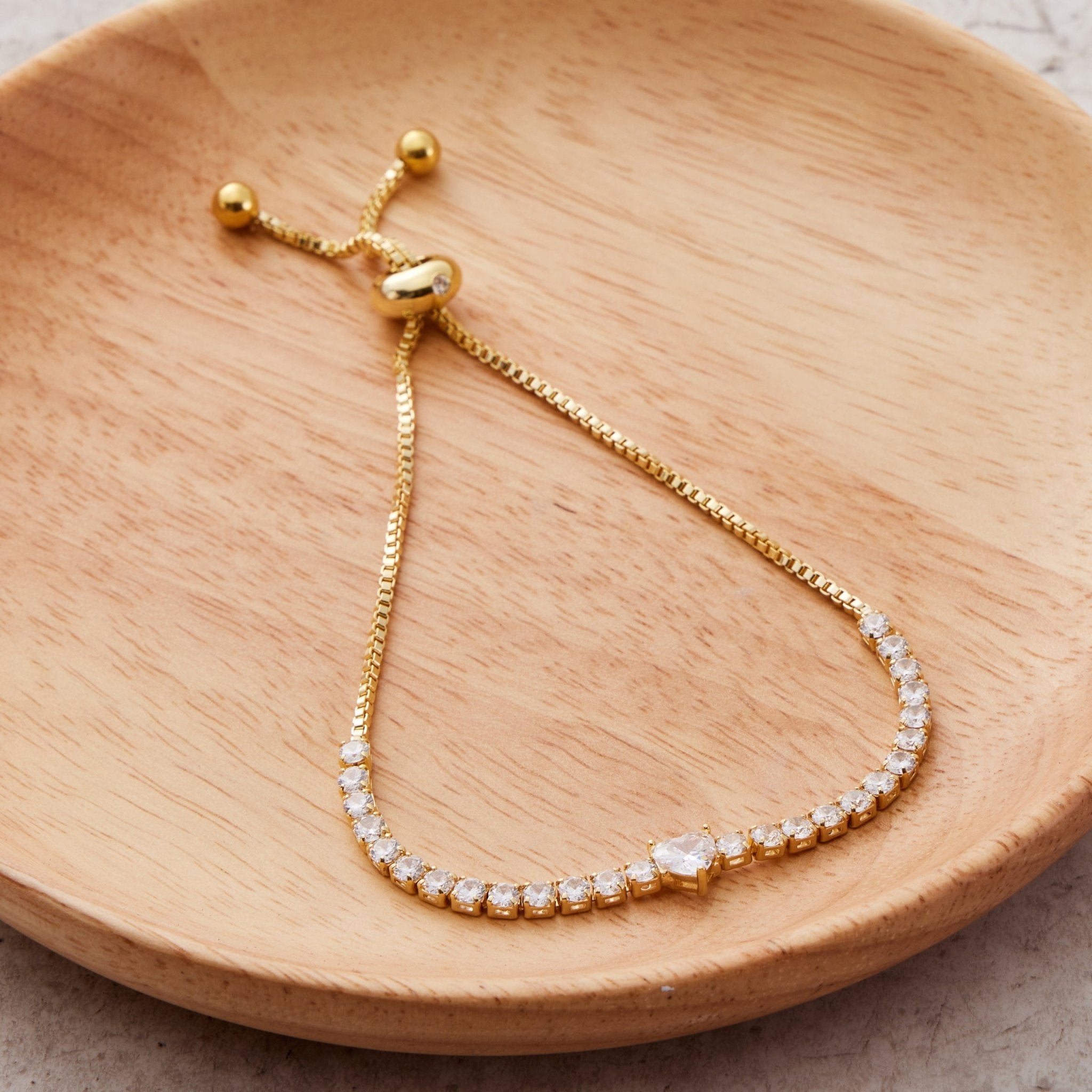 18k Gold Plated Heart Solitaire Friendship Slider Bracelet Created with Zircondia® Crystals