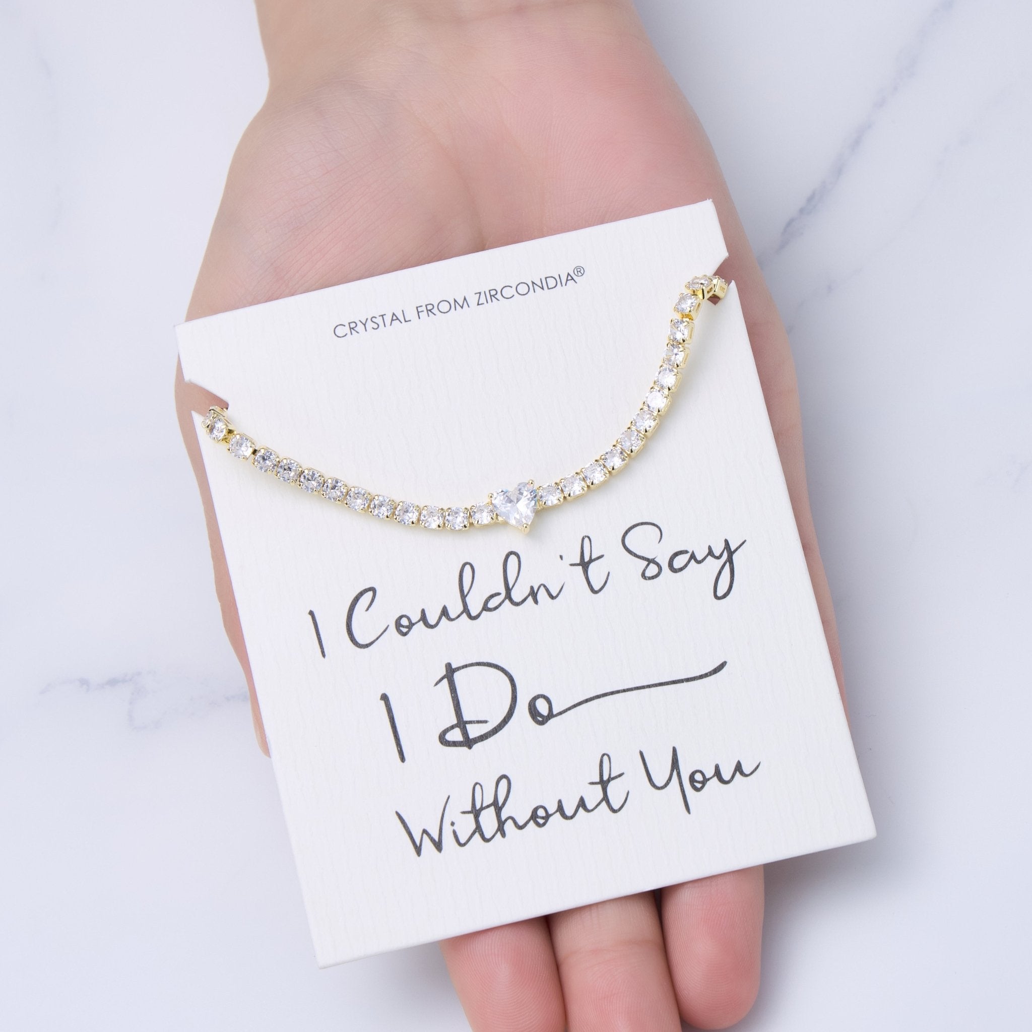 18k Gold Plated I Couldn't Say I Do Without You Heart Solitaire Bridal Bracelet with Zircondia® Crystals