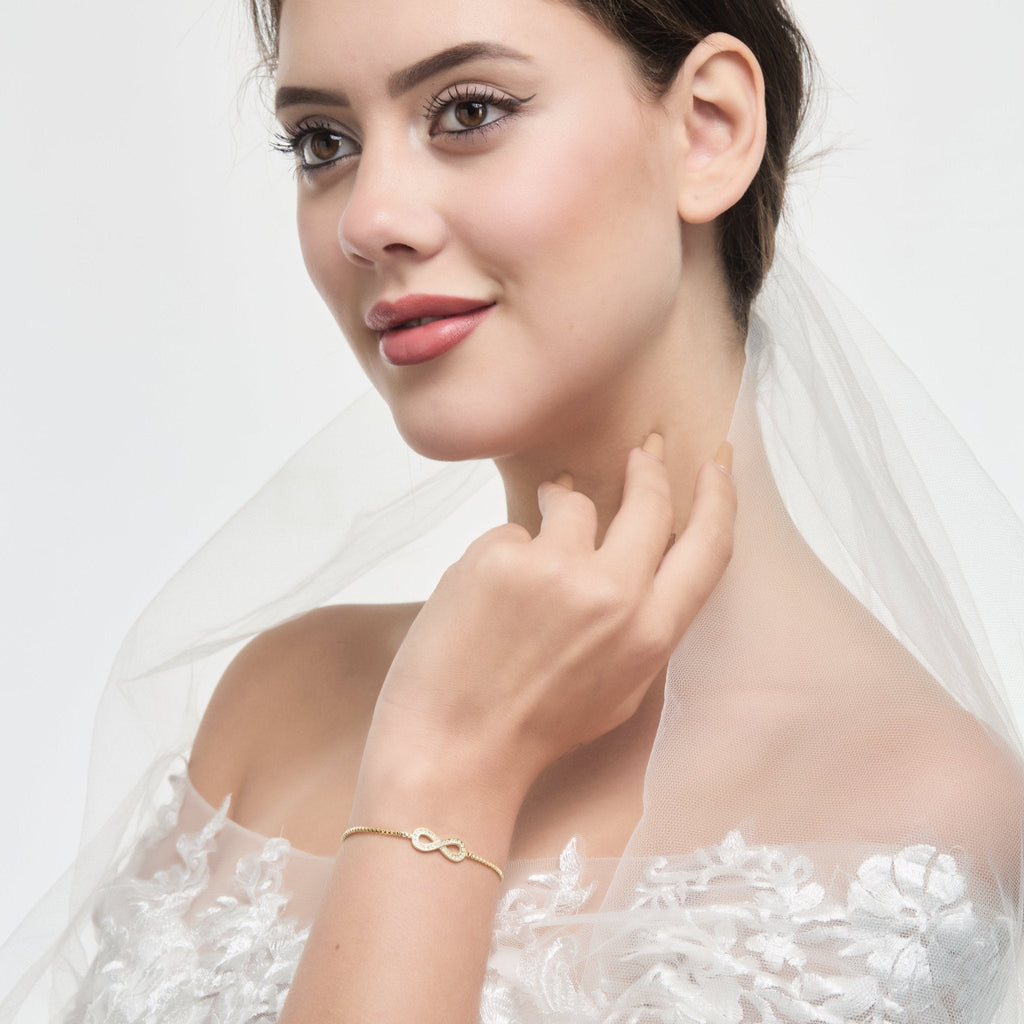 18k Gold Plated I Couldn't Say I Do Without You Infinity Bridal Bracelet with Zircondia® Crystals