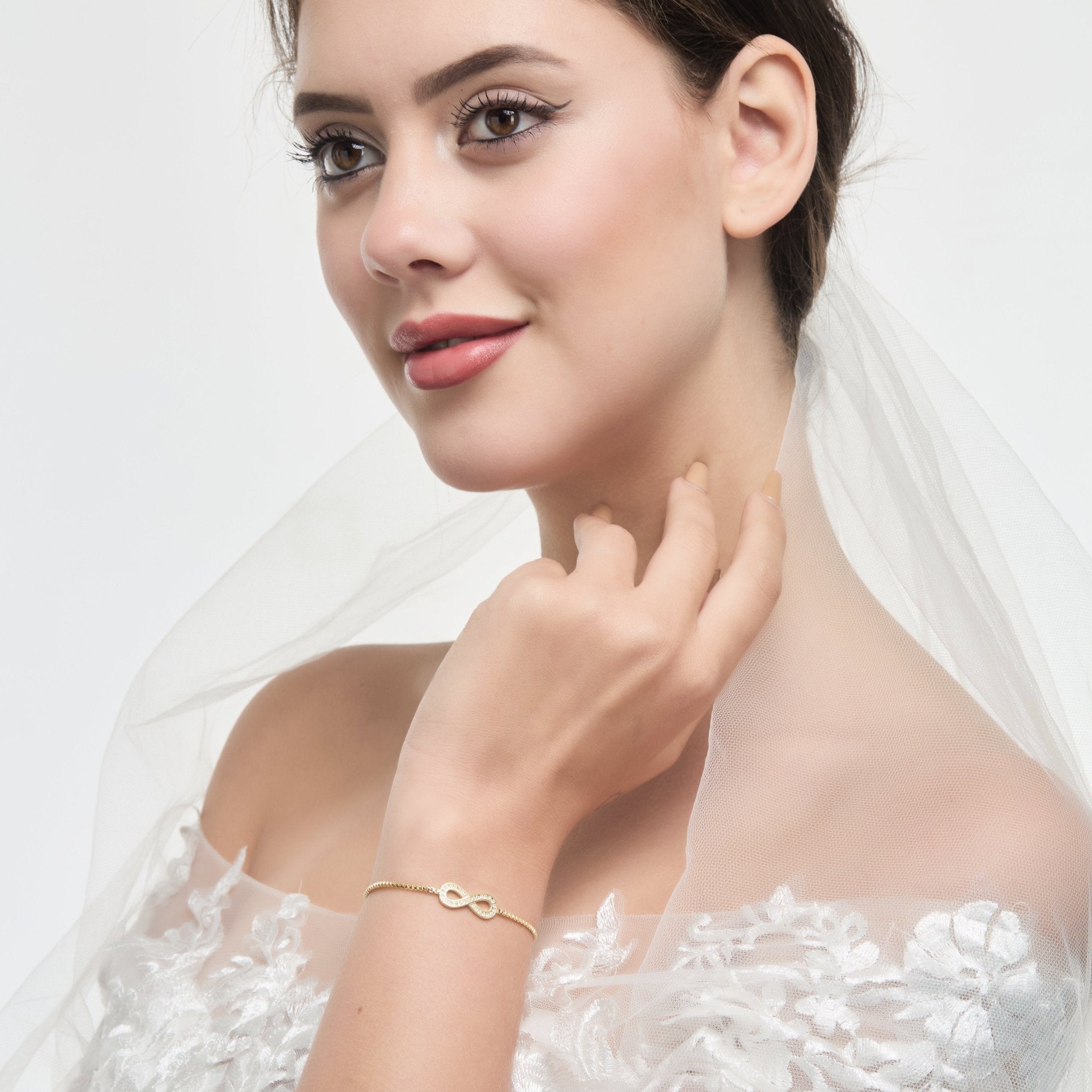 18k Gold Plated I Couldn't Say I Do Without You Infinity Bridal Bracelet with Zircondia® Crystals