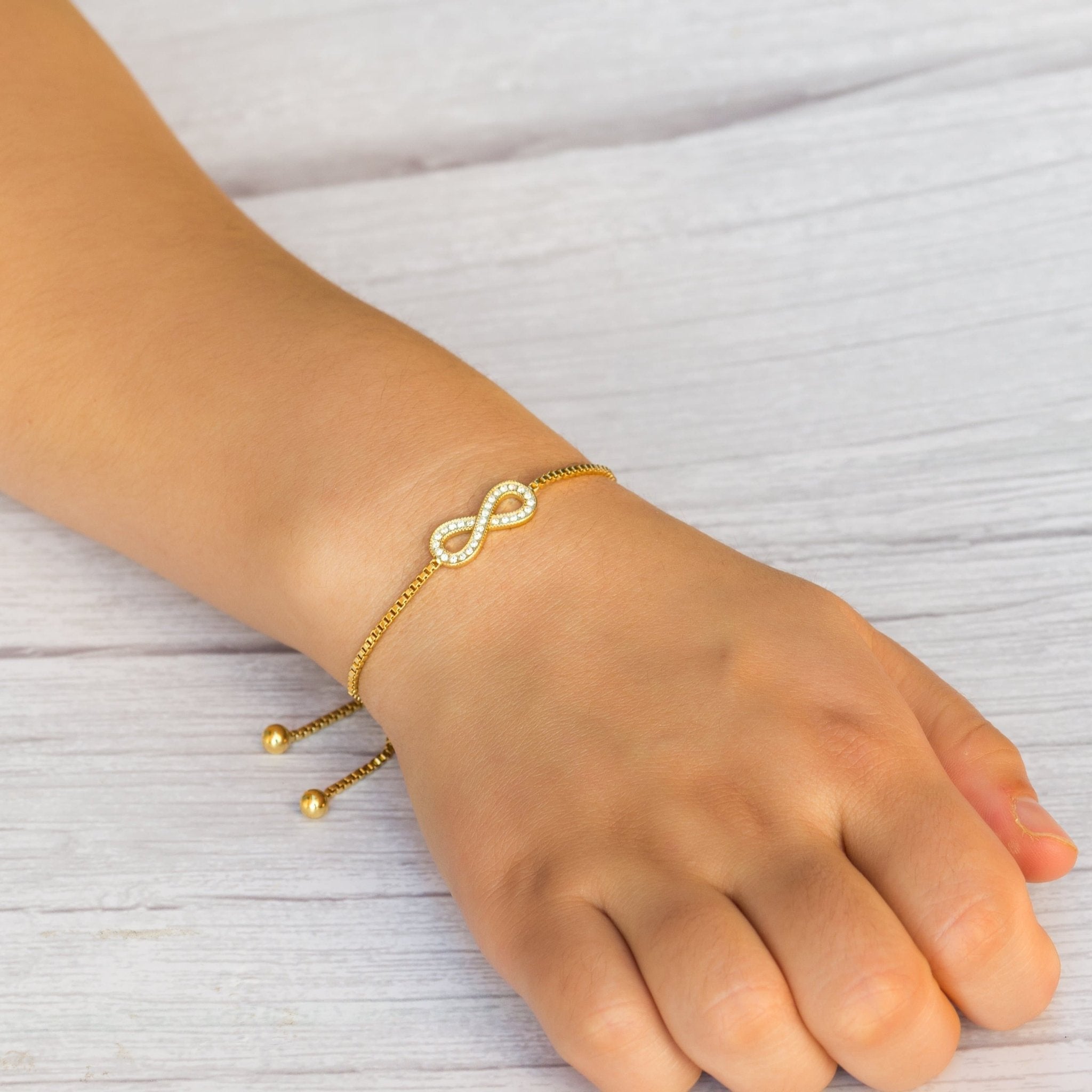 18k Gold Plated Infinity Friendship Slider Bracelet Created with Zircondia® Crystals