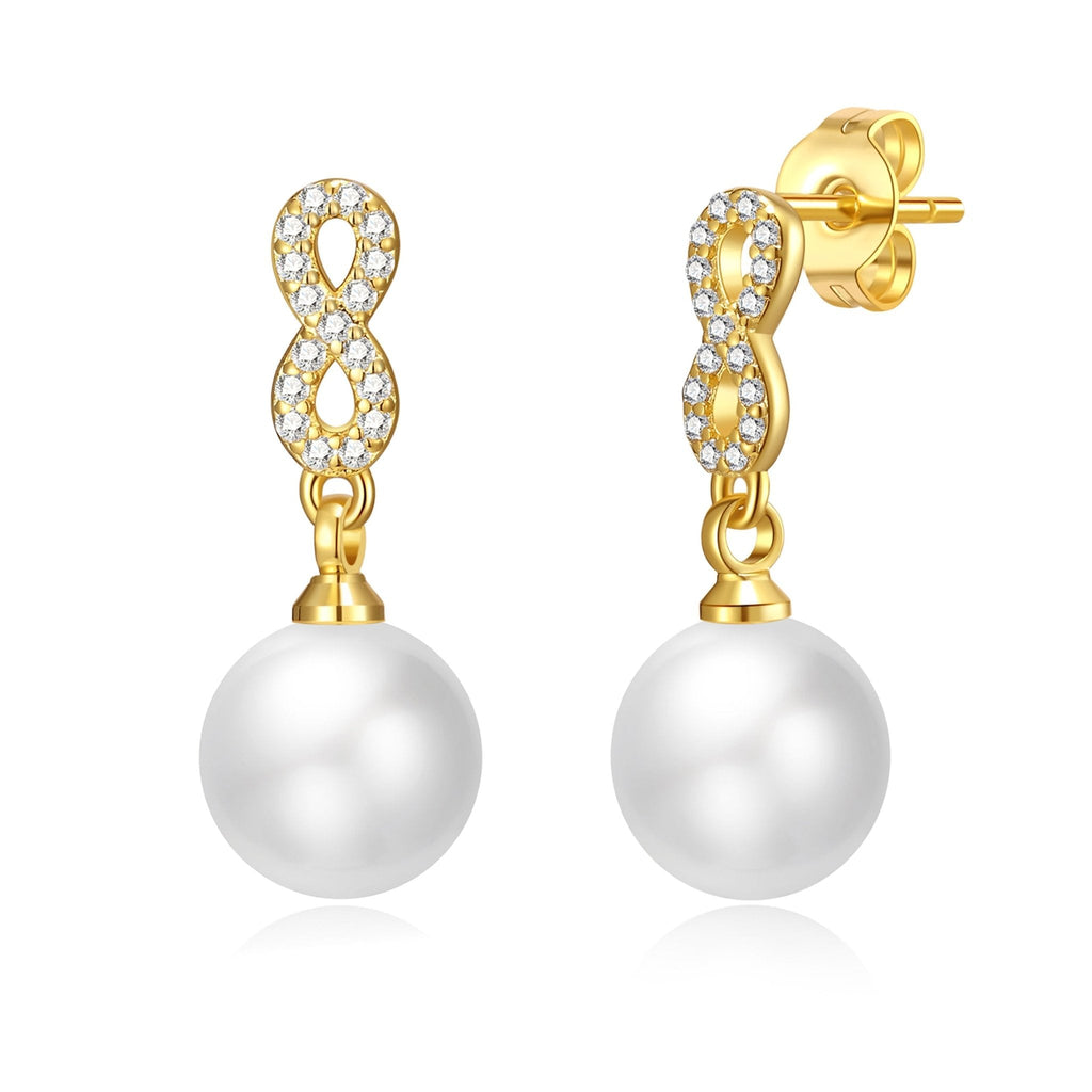 18k Gold Plated I Couldn't Say I Do Without You Infinity Pearl Drop Bridal Earrings with Zircondia® Crystals