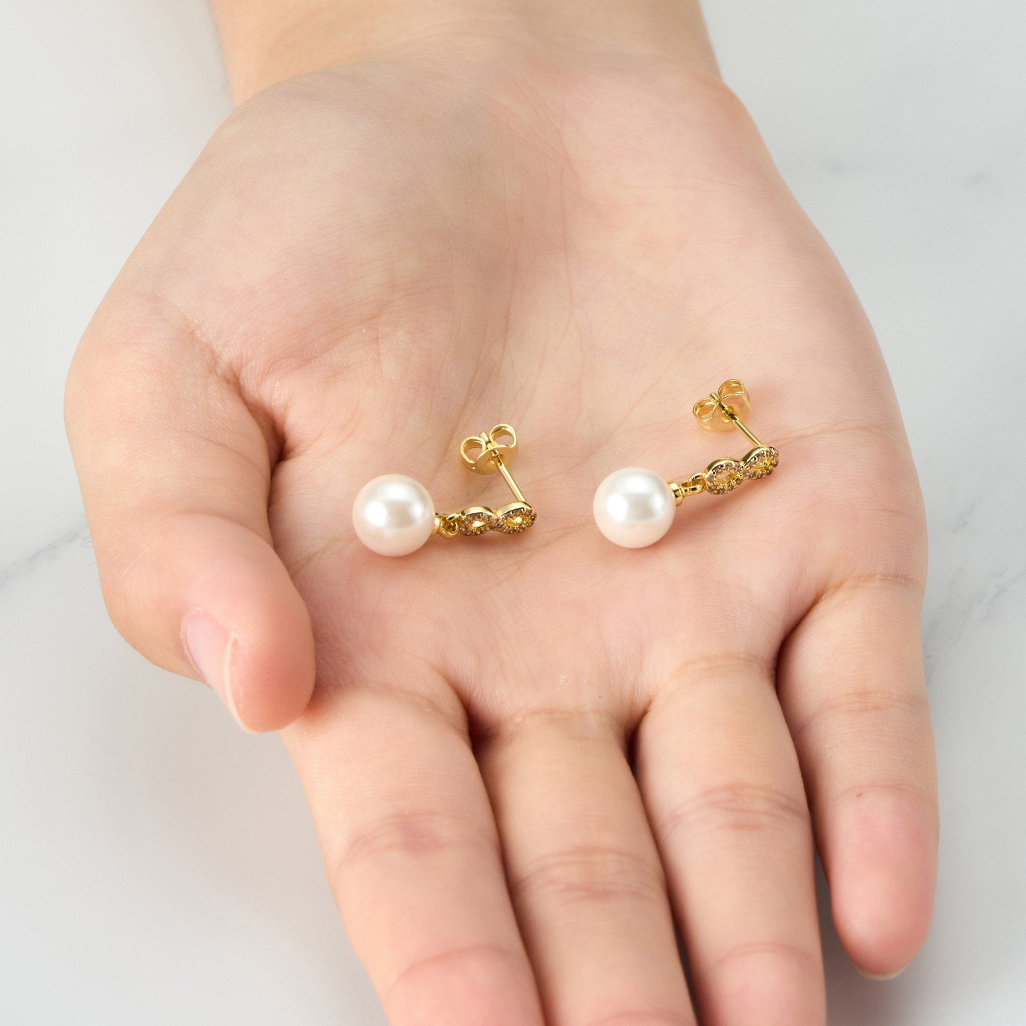 18k Gold Plated I Couldn't Say I Do Without You Infinity Pearl Drop Bridal Earrings with Zircondia® Crystals