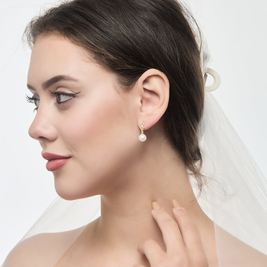 18k Gold Plated I Couldn't Say I Do Without You Infinity Pearl Drop Bridal Earrings with Zircondia® Crystals