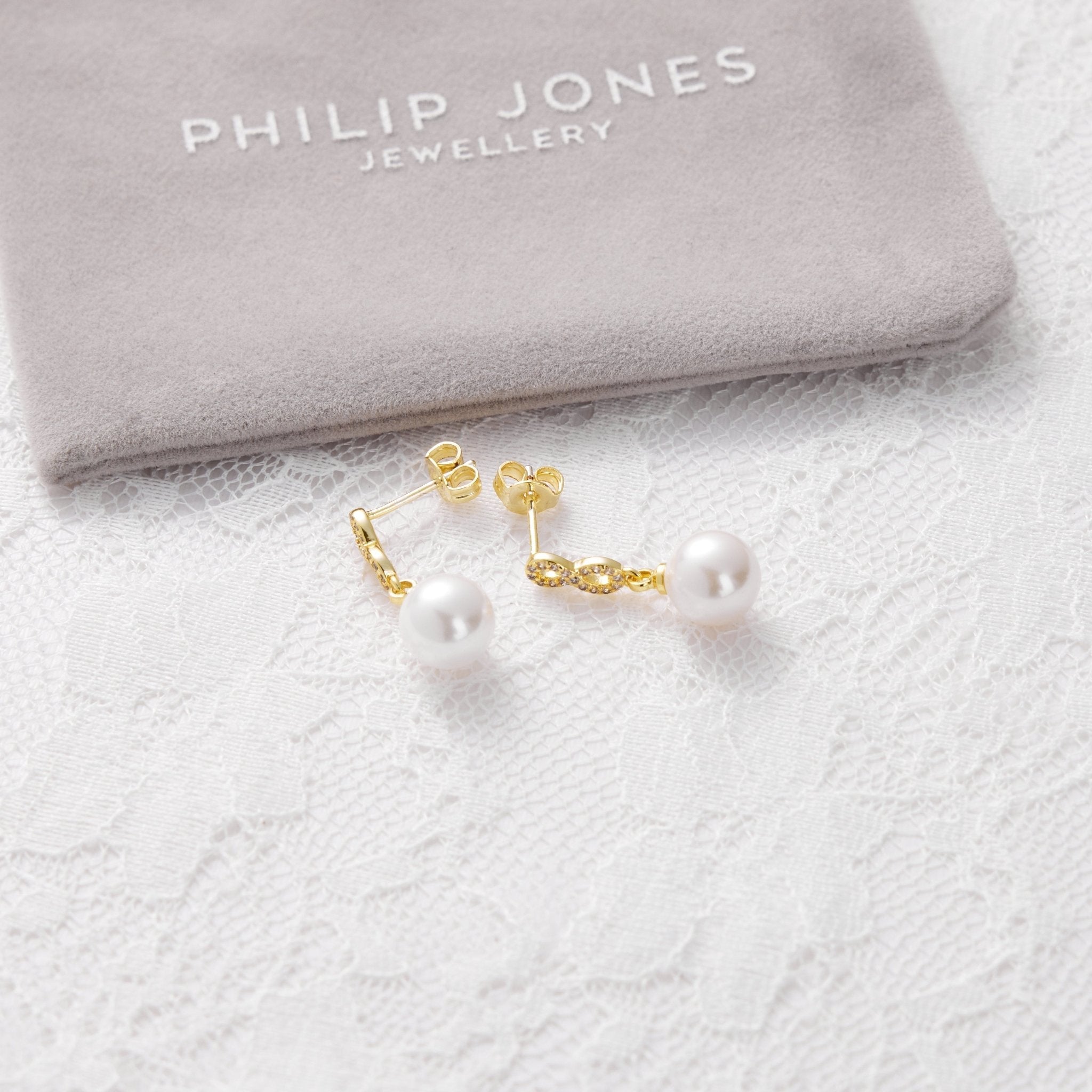 18k Gold Plated I Couldn't Say I Do Without You Infinity Pearl Drop Bridal Earrings with Zircondia® Crystals