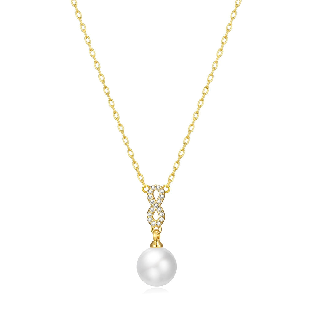 18k Gold Plated Infinity Pearl Drop Necklace Created with Zircondia® Crystals
