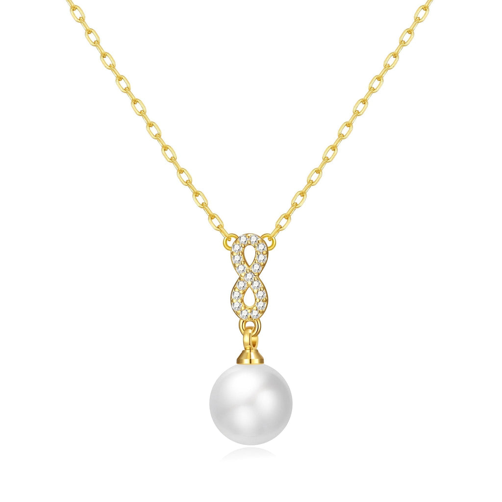 18k Gold Plated Infinity Pearl Drop Necklace Created with Zircondia® Crystals