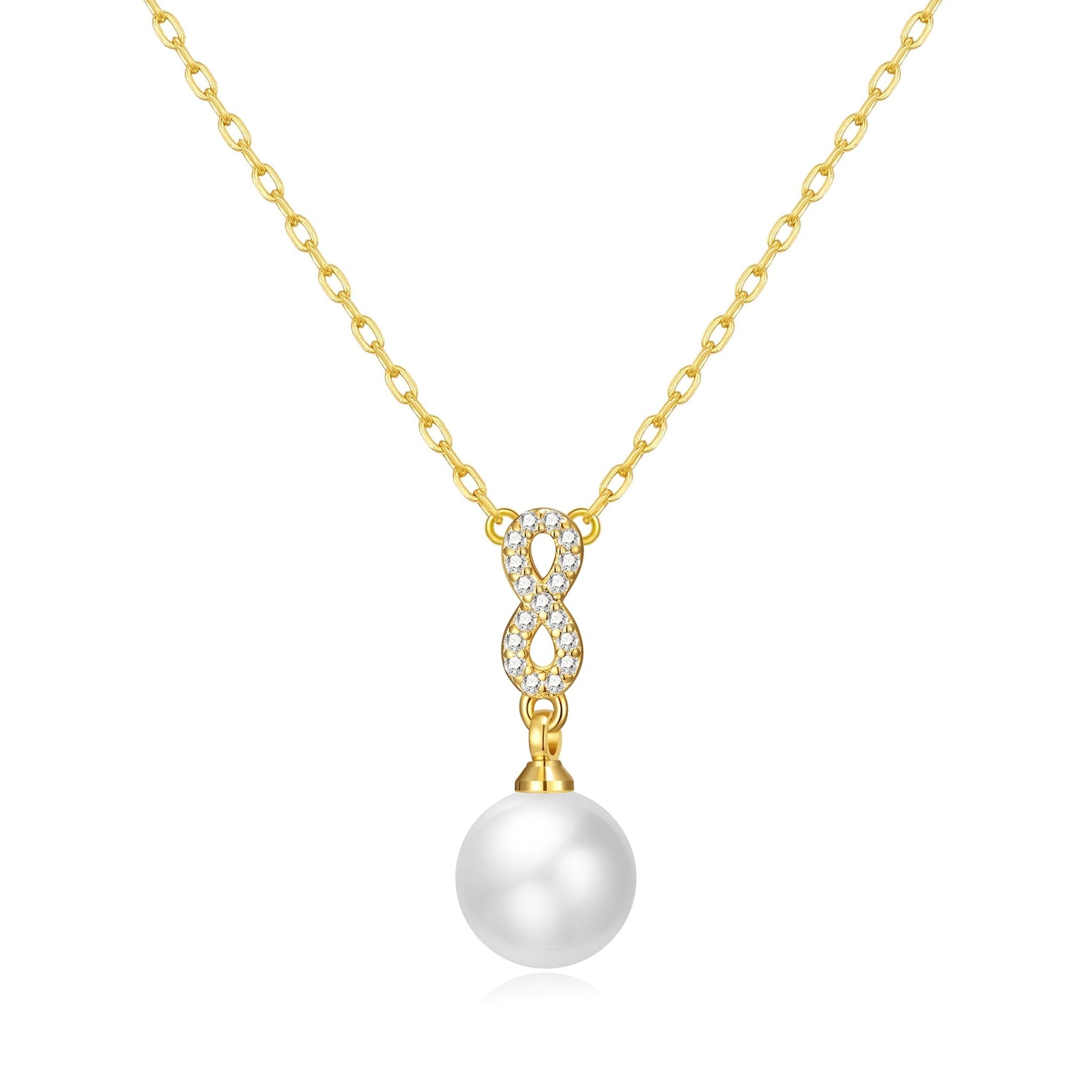 18k Gold Plated Infinity Pearl Drop Necklace Created with Zircondia® Crystals