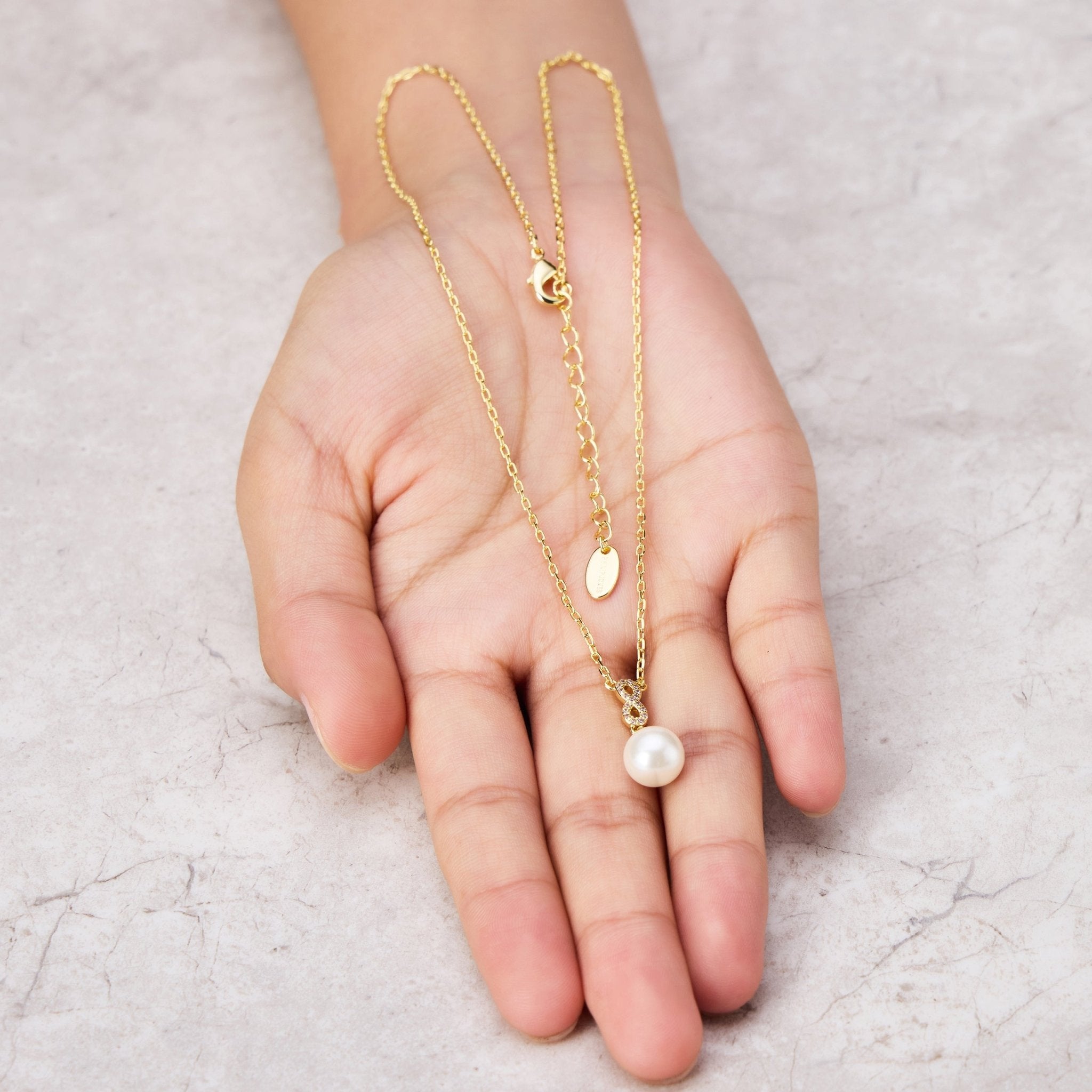 18k Gold Plated I Couldn't Say I Do Without You Infinity Pearl Bridal Drop Necklace with Zircondia® Crystals