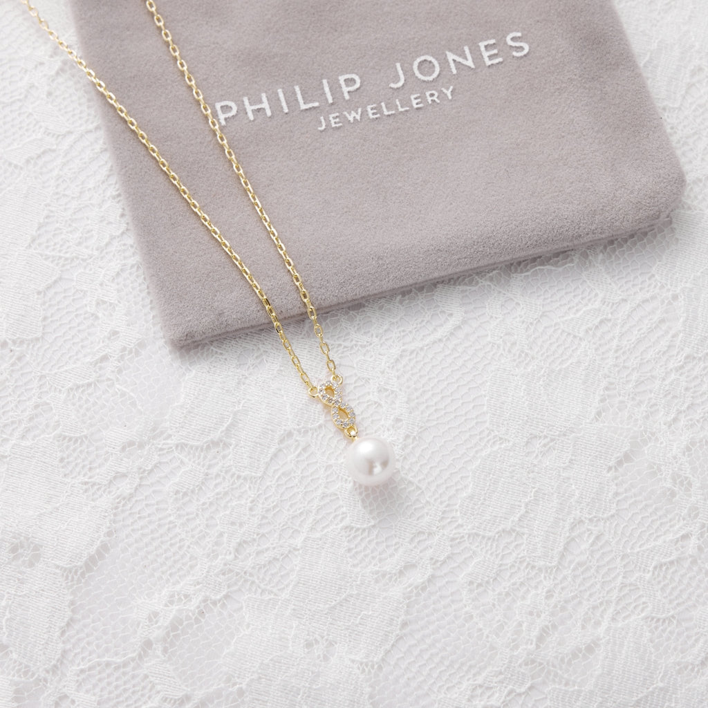 18k Gold Plated I Couldn't Say I Do Without You Infinity Pearl Bridal Drop Necklace with Zircondia® Crystals