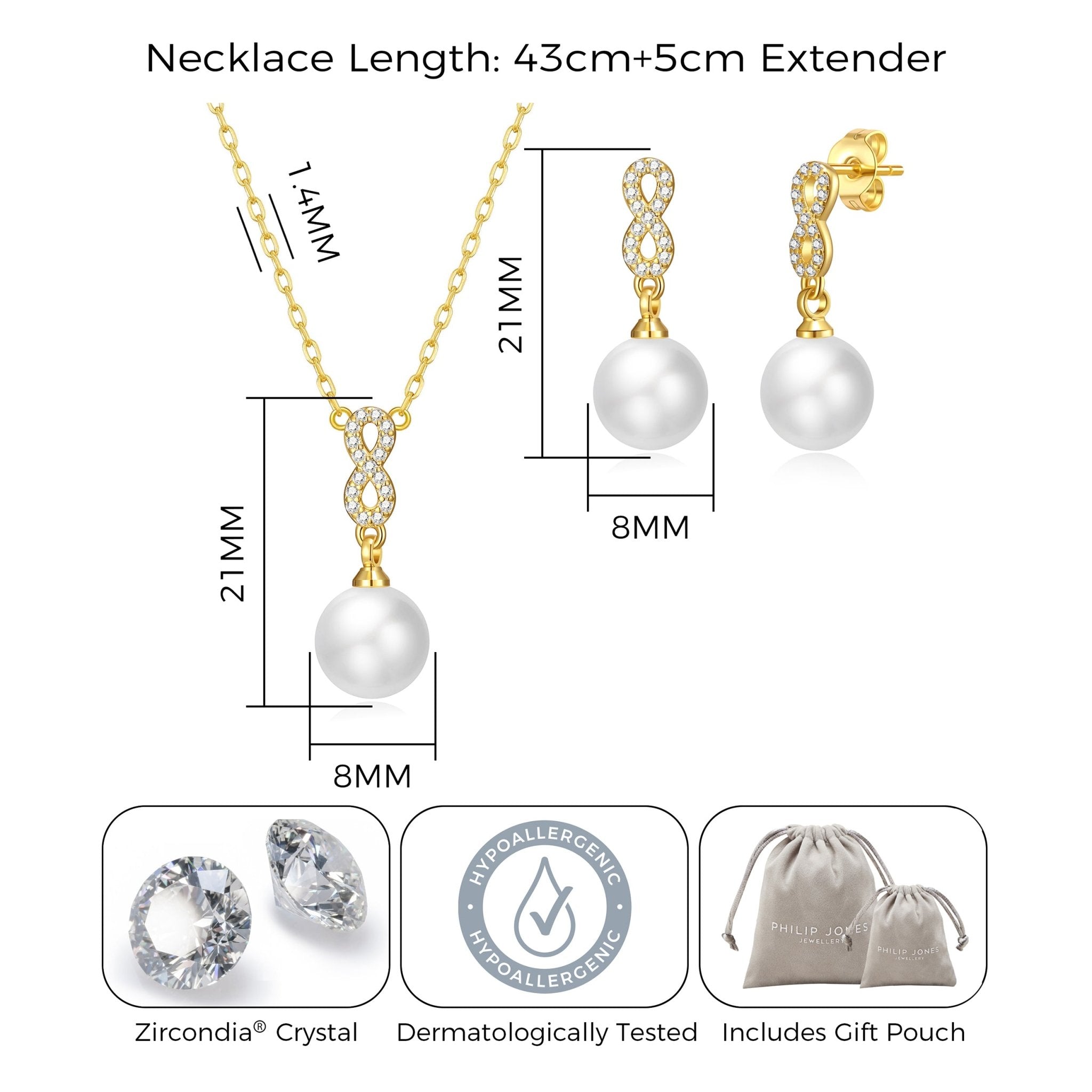 18k Gold Plated I Couldn't Say I Do Without You Infinity Pearl Drop Bridal Set with Zircondia® Crystals