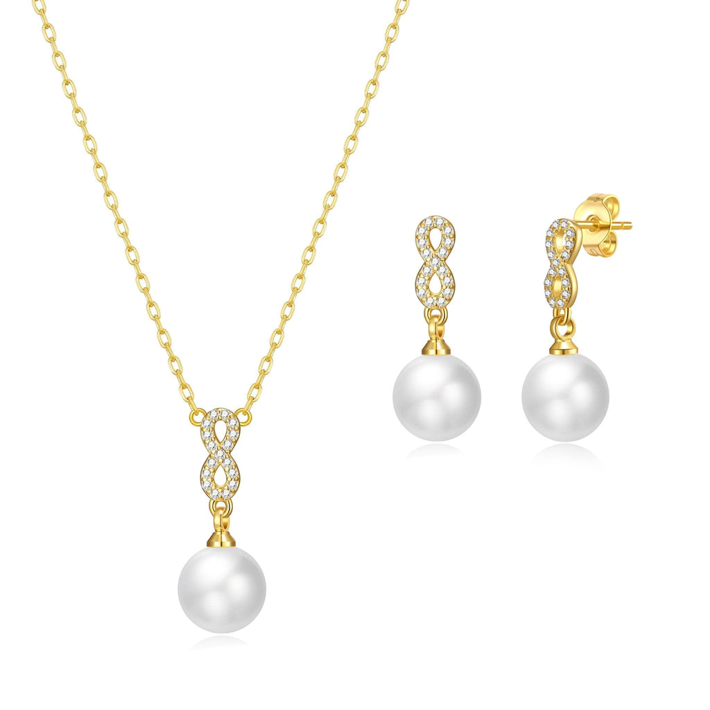 18k Gold Plated Infinity Pearl Drop Set Created with Zircondia® Crystals