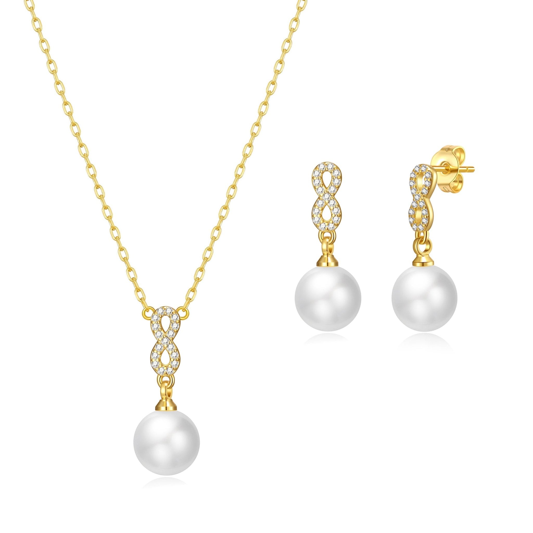 18k Gold Plated I Couldn't Say I Do Without You Infinity Pearl Drop Bridal Set with Zircondia® Crystals
