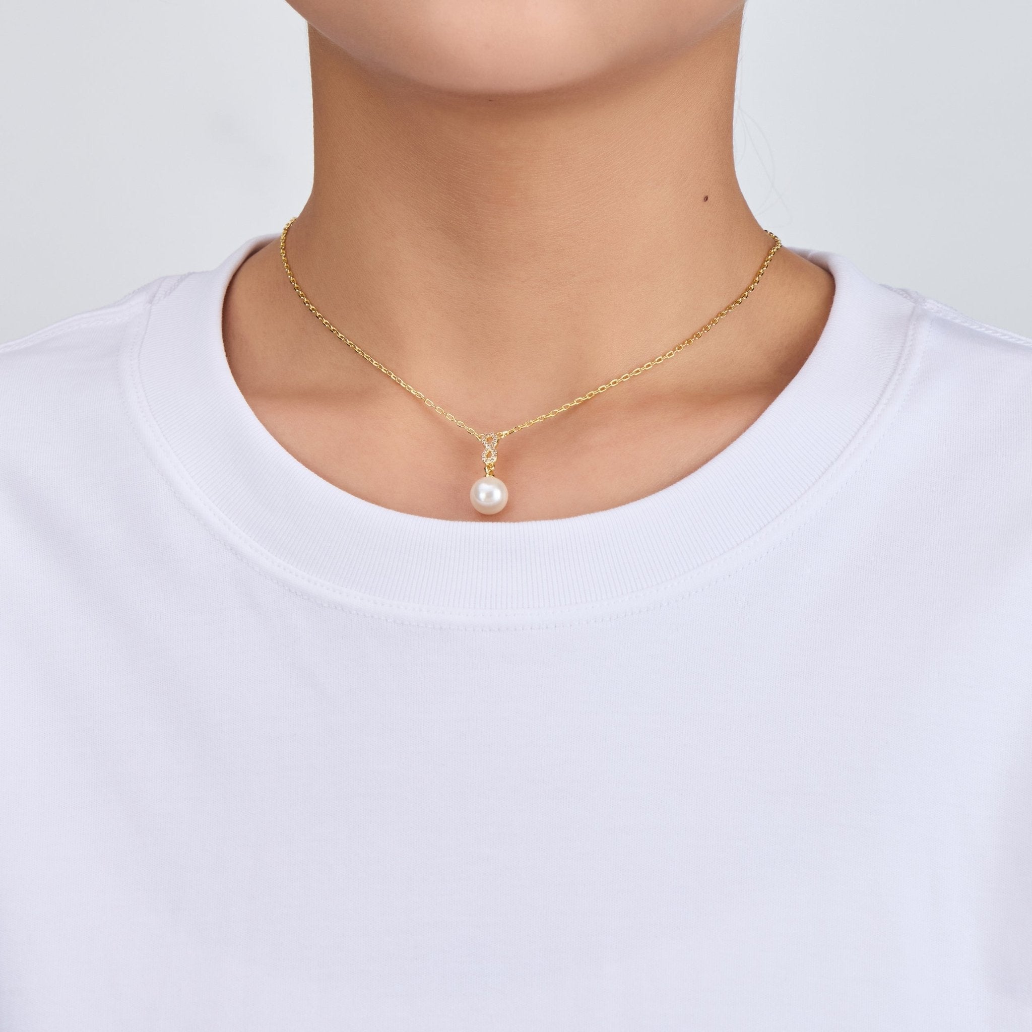 18k Gold Plated Infinity Pearl Drop Set Created with Zircondia® Crystals