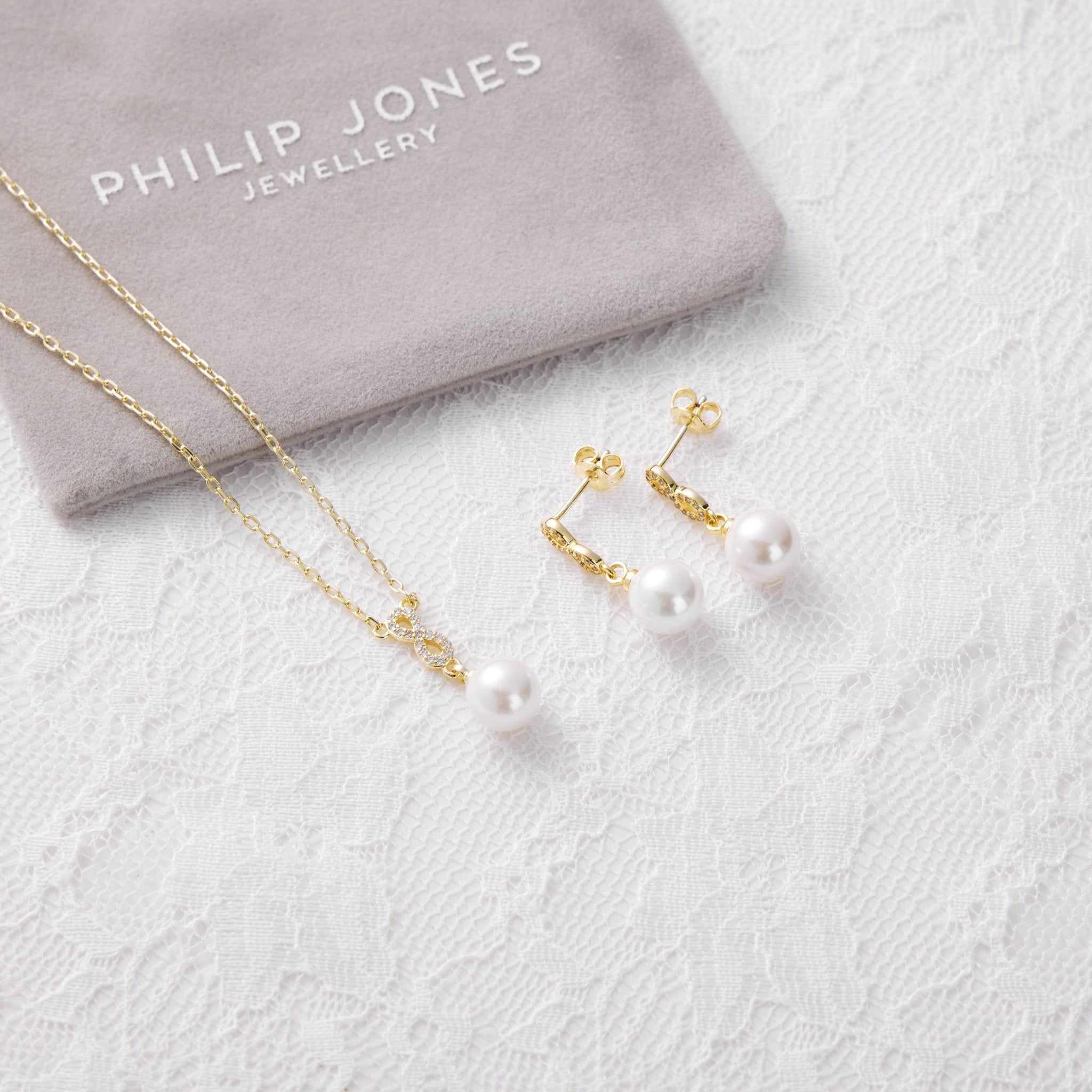 18k Gold Plated I Couldn't Say I Do Without You Infinity Pearl Drop Bridal Set with Zircondia® Crystals