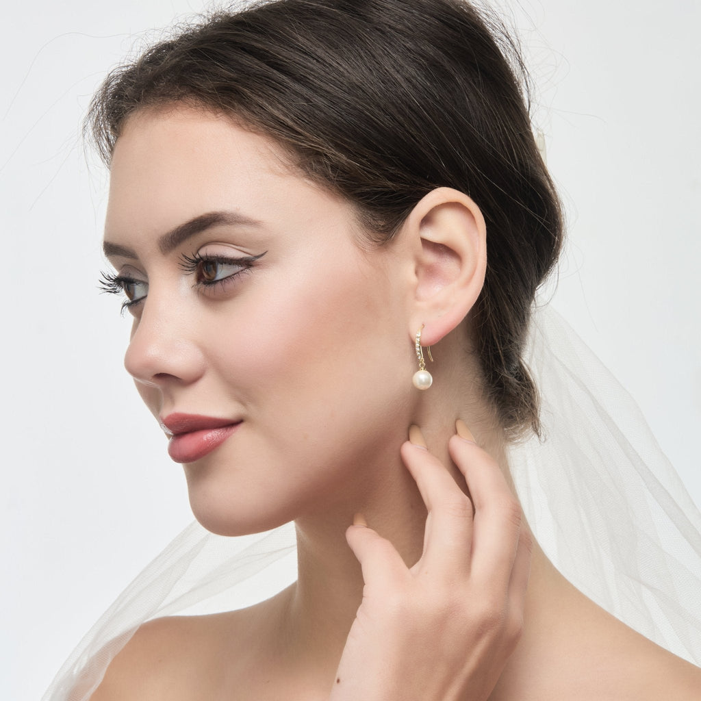18k Gold Plated I Couldn't Say I Do Without You Pearl Drop Bridal Earrings Created with Zircondia® Crystals