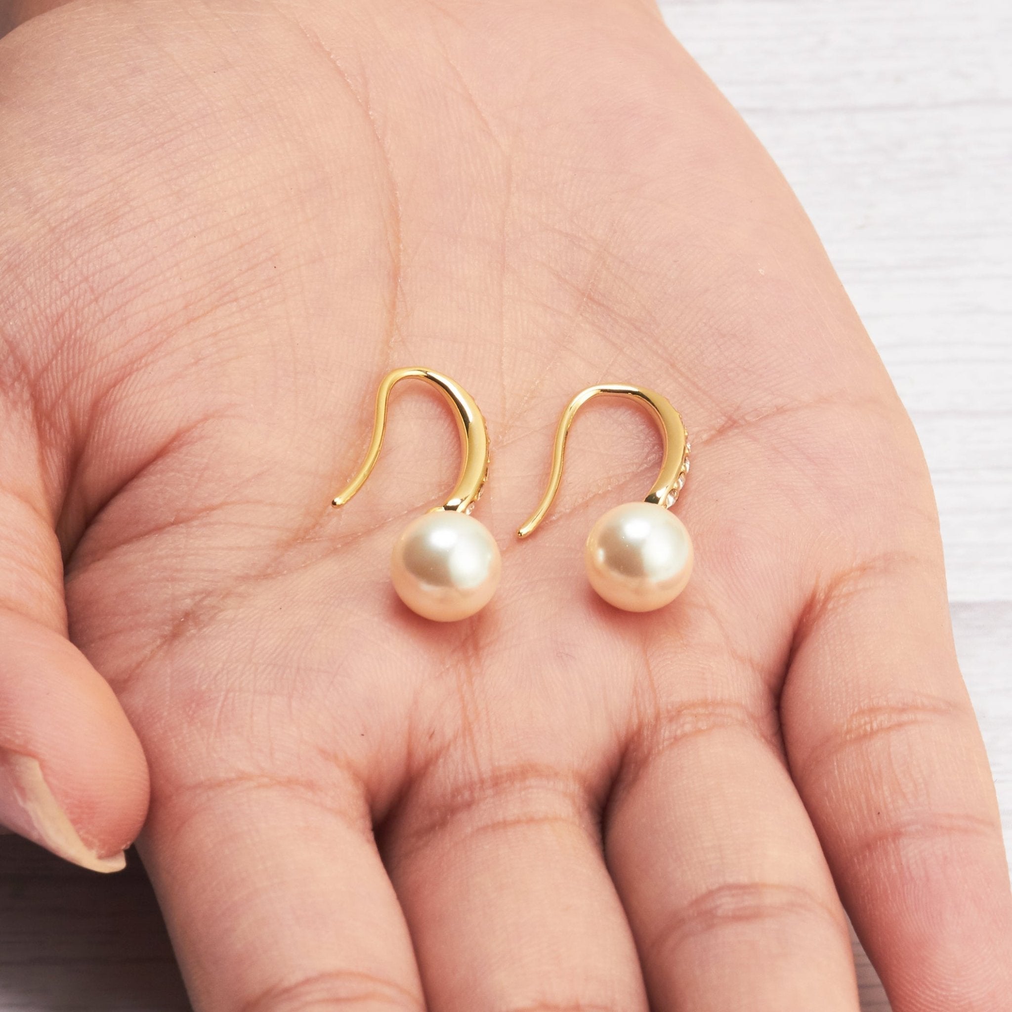 18k Gold Plated Pearl Drop Earrings Created with Zircondia® Crystals