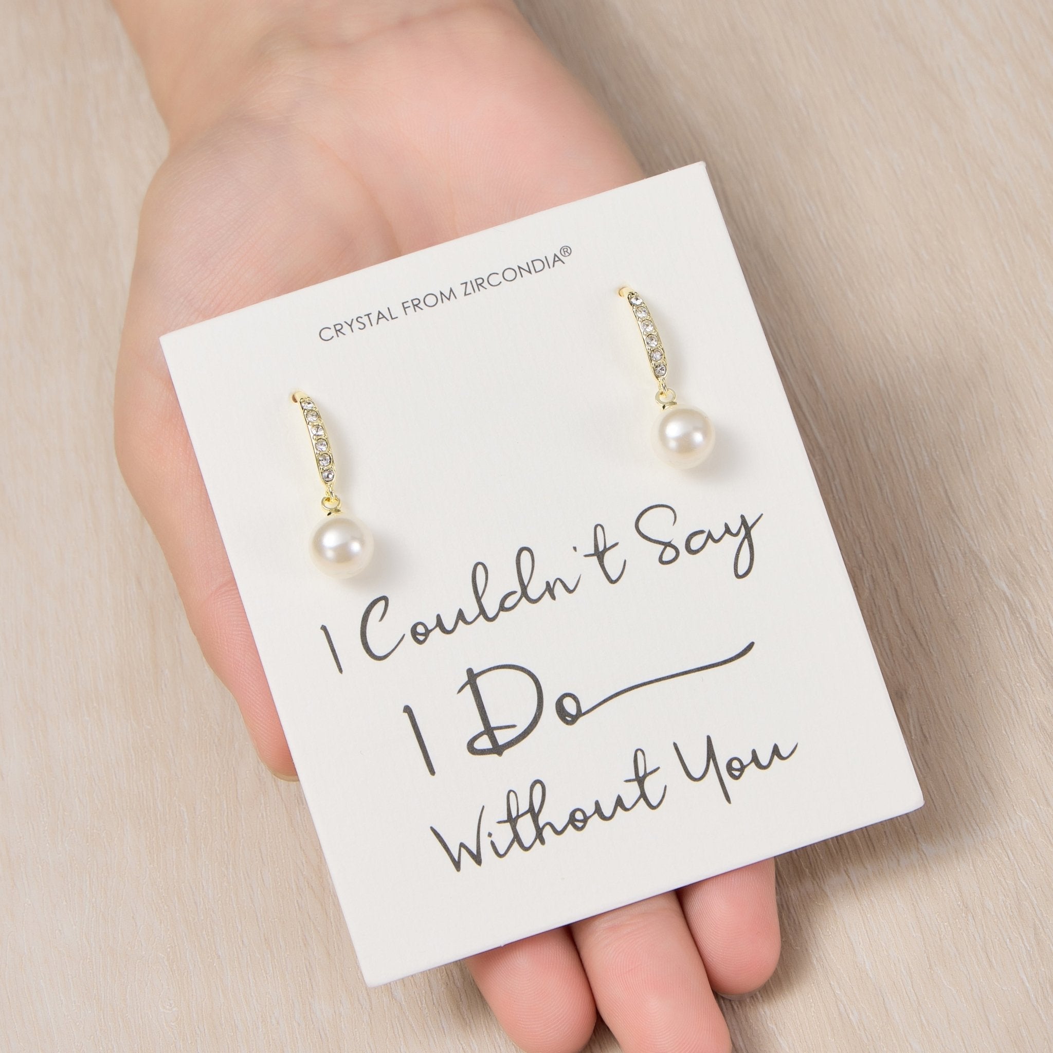 18k Gold Plated I Couldn't Say I Do Without You Pearl Drop Bridal Earrings Created with Zircondia® Crystals