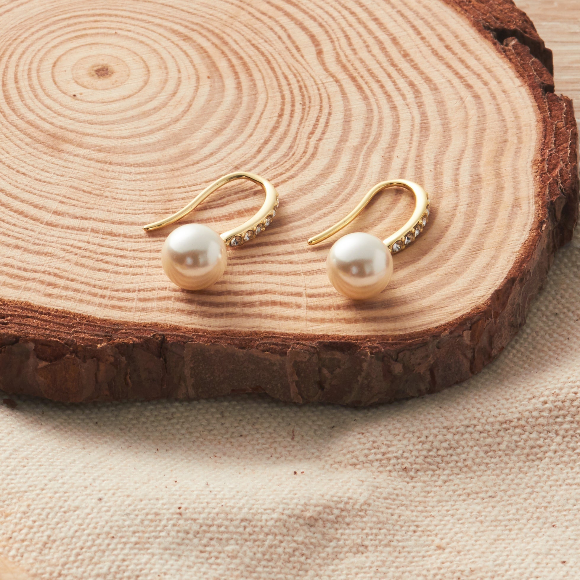 18k Gold Plated Pearl Drop Earrings Created with Zircondia® Crystals
