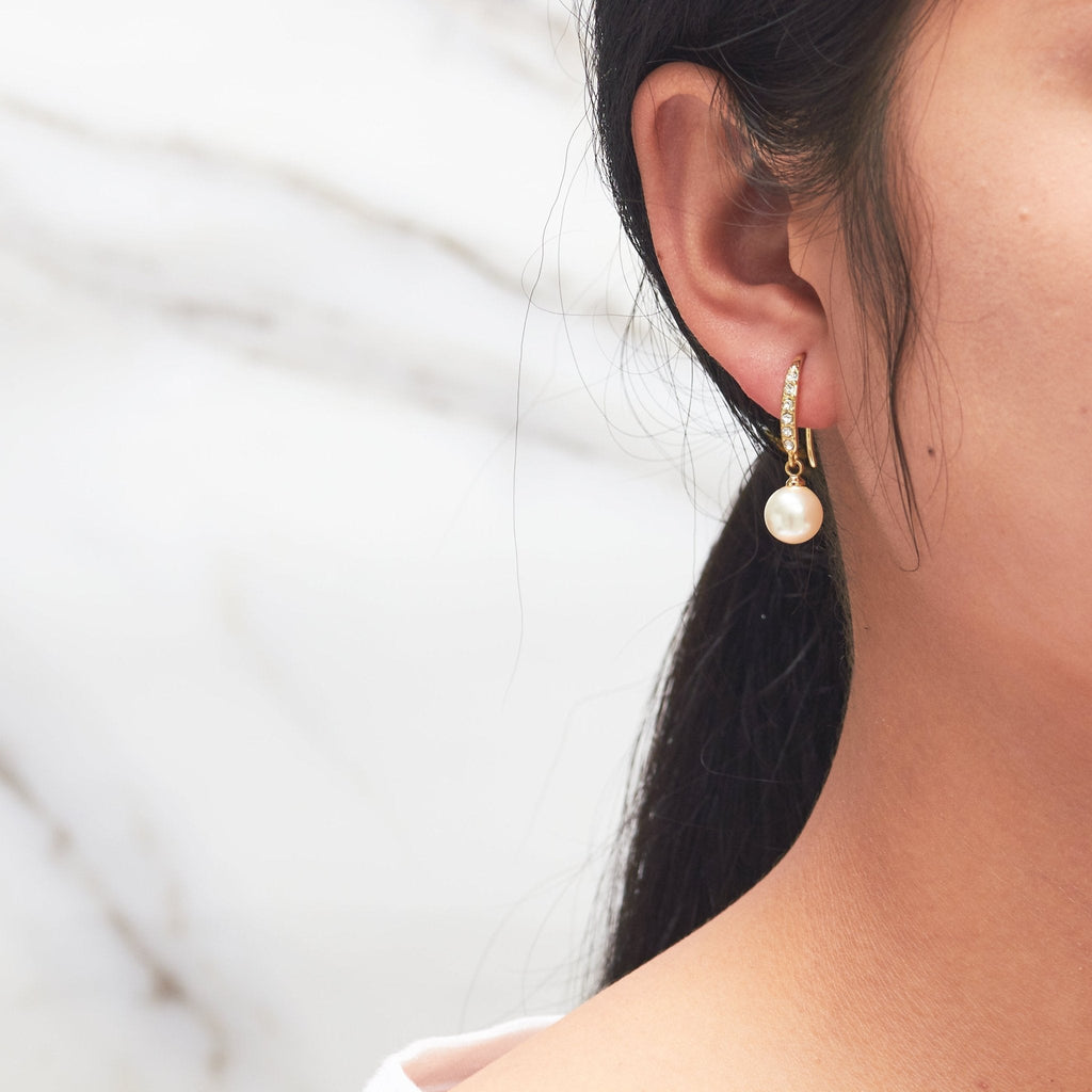18k Gold Plated Pearl Drop Earrings Created with Zircondia® Crystals