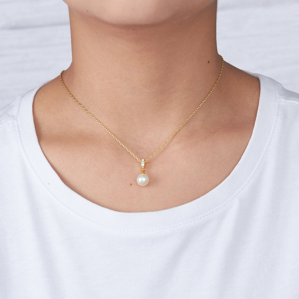 18k Gold Plated Pearl Drop Necklace Created with Zircondia® Crystals