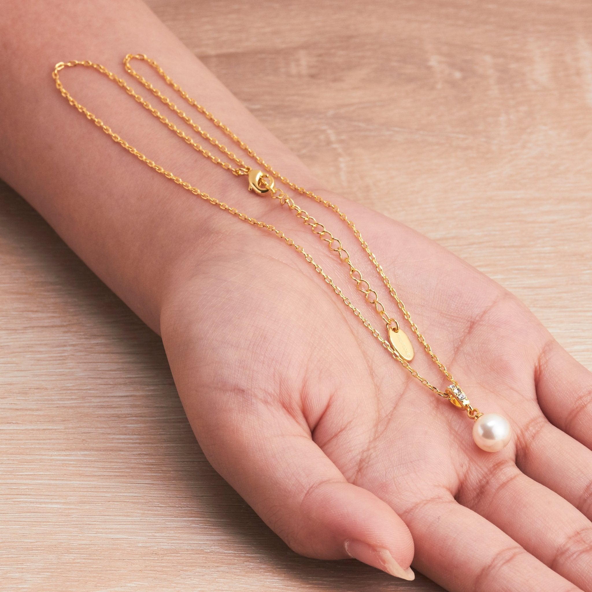 18k Gold Plated Pearl Drop Necklace Created with Zircondia® Crystals