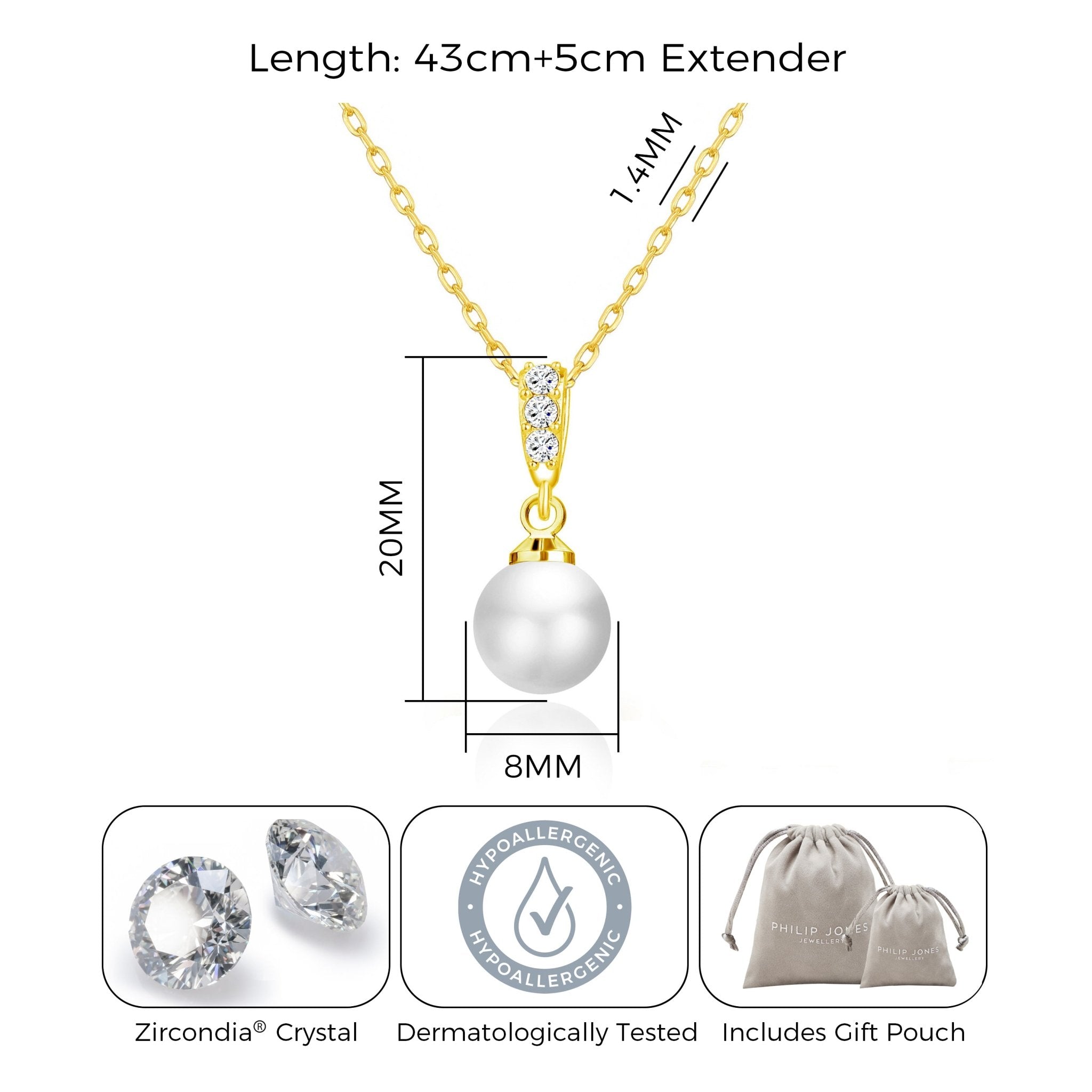 18k Gold Plated Pearl Drop Necklace Created with Zircondia® Crystals