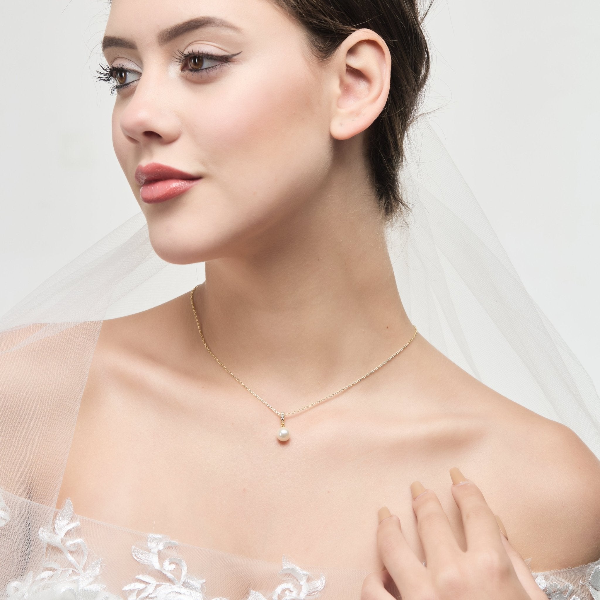 18k Gold Plated I Couldn't Say I Do Without You Pearl Drop Bridal Necklace Created with Zircondia® Crystals