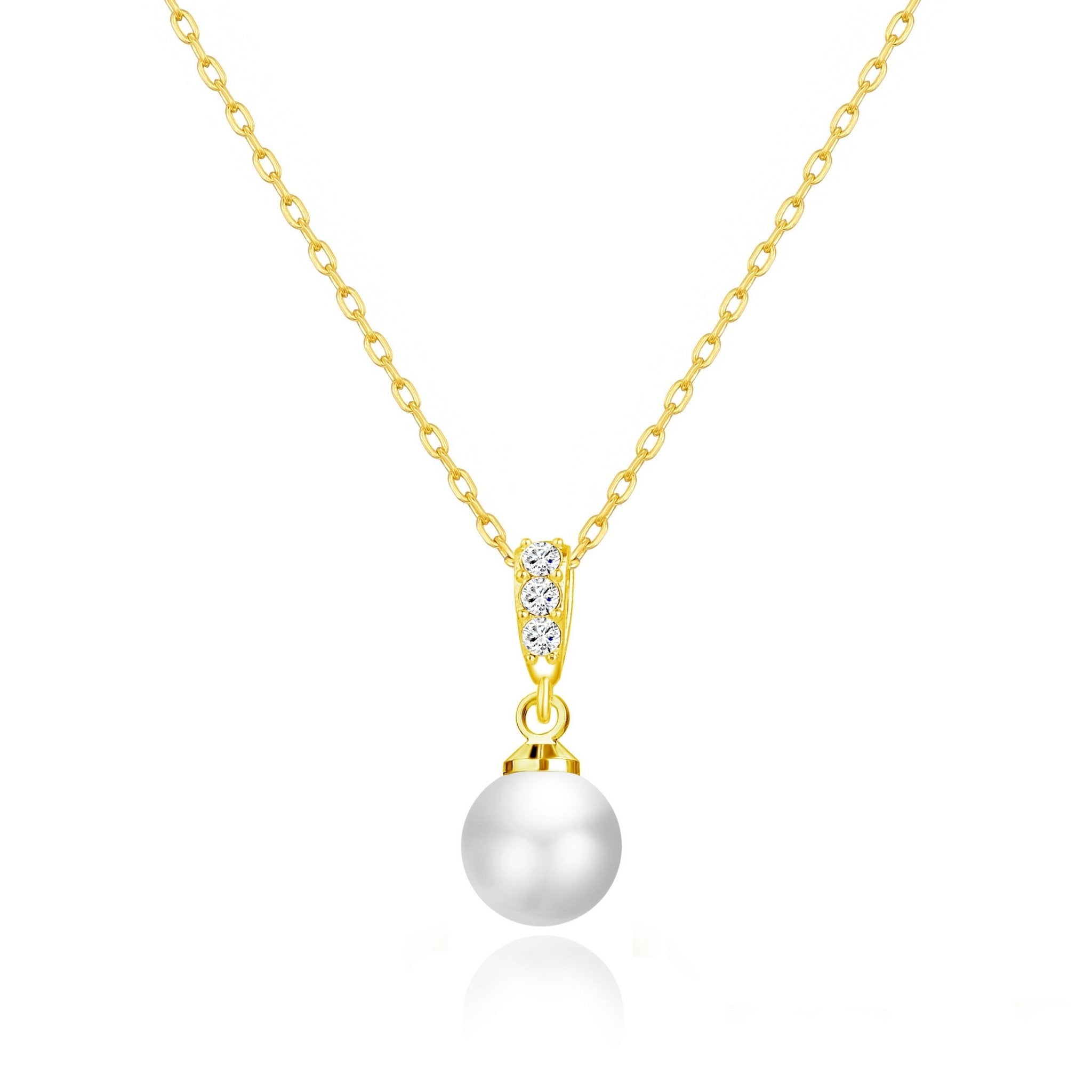 18k Gold Plated Pearl Drop Necklace Created with Zircondia® Crystals