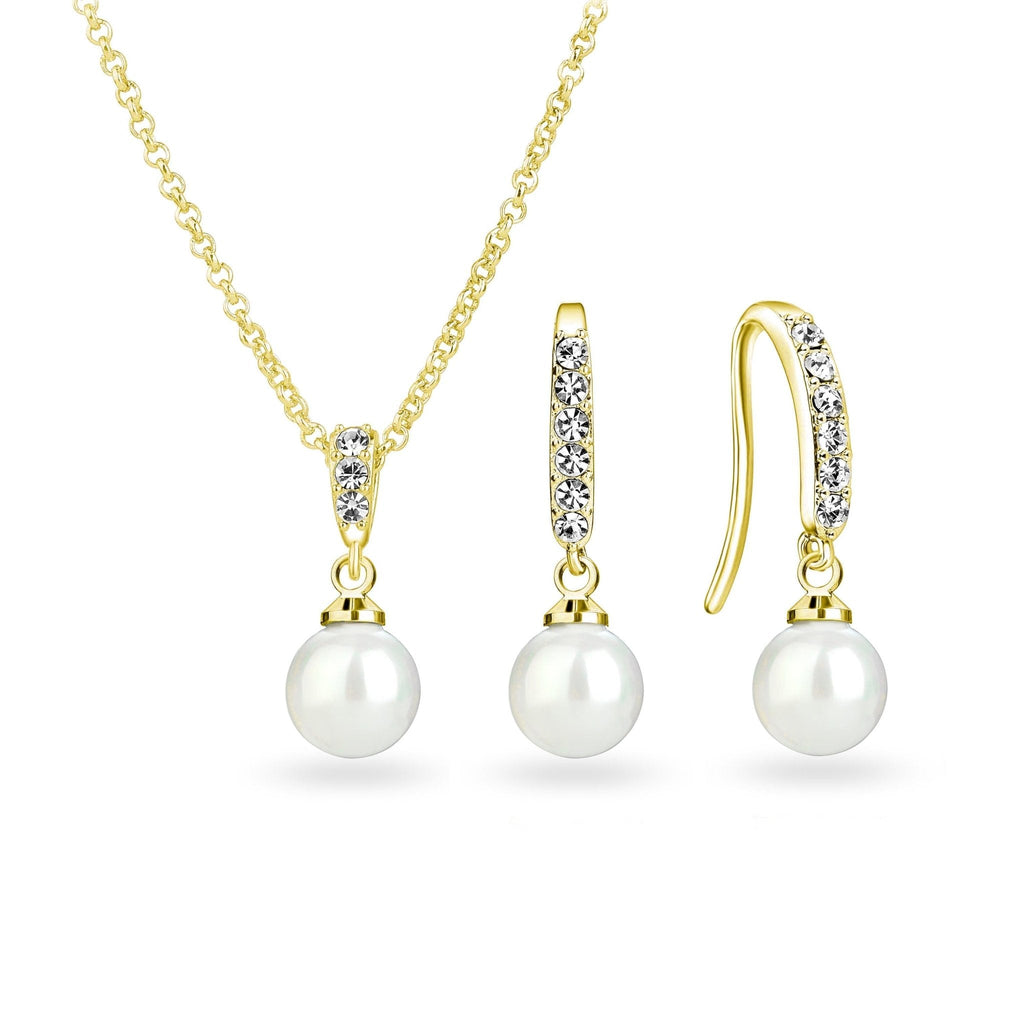 18k Gold Plated I Couldn't Say I Do Without You Pearl Drop Bridal Set Created with Zircondia® Crystals