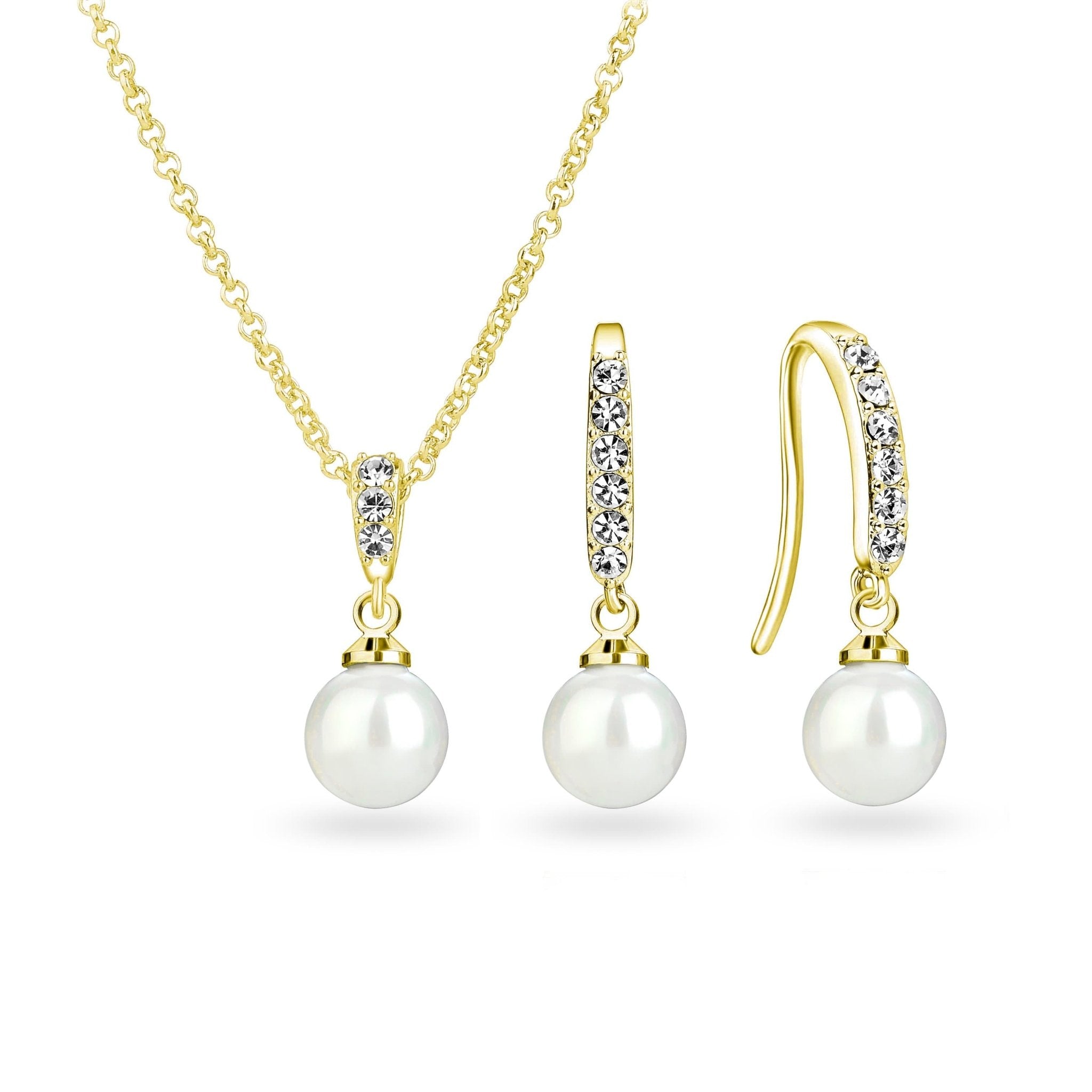 18k Gold Plated I Couldn't Say I Do Without You Pearl Drop Bridal Set Created with Zircondia® Crystals