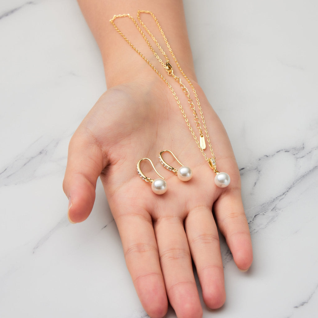18k Gold Plated I Couldn't Say I Do Without You Pearl Drop Bridal Set Created with Zircondia® Crystals