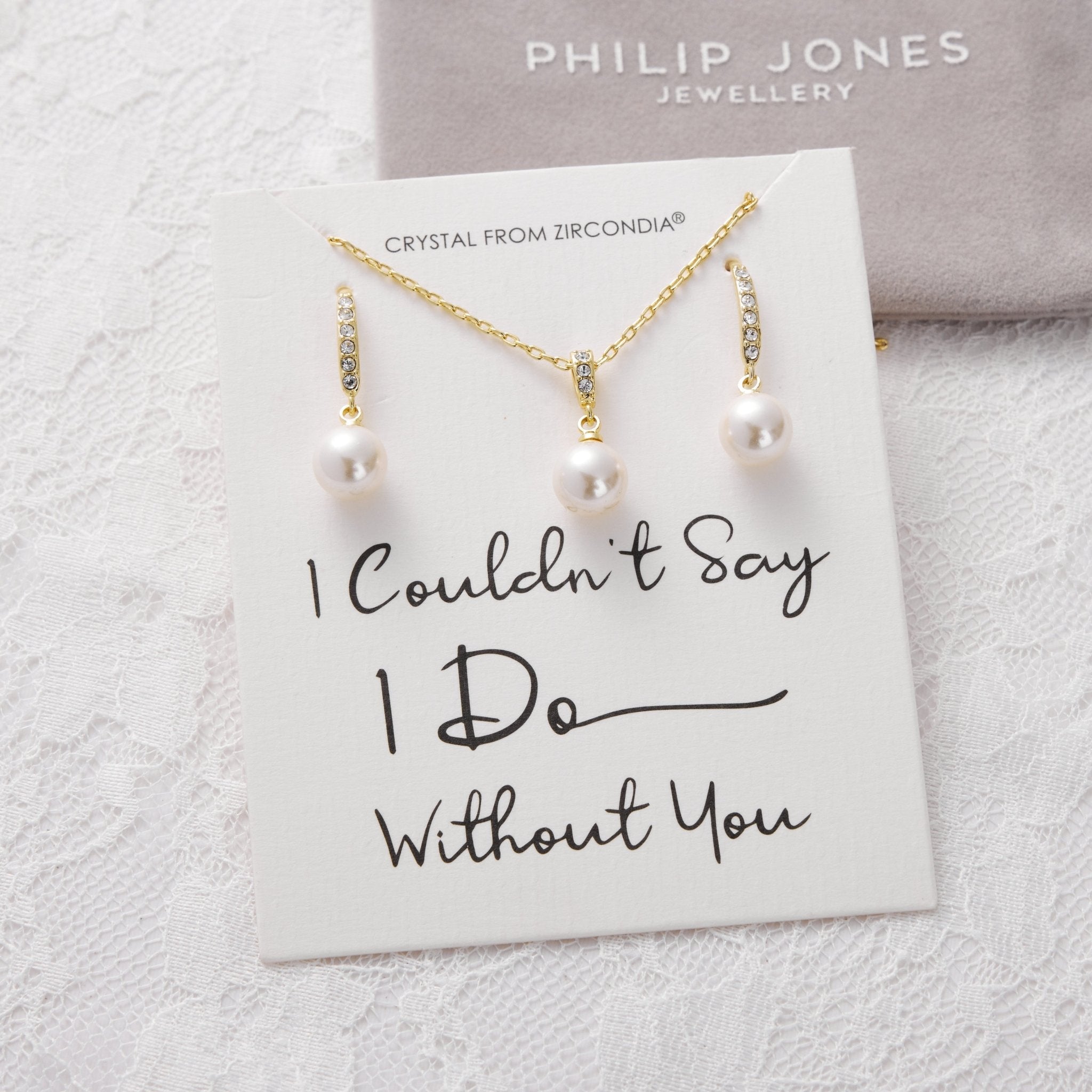 18k Gold Plated I Couldn't Say I Do Without You Pearl Drop Bridal Set Created with Zircondia® Crystals