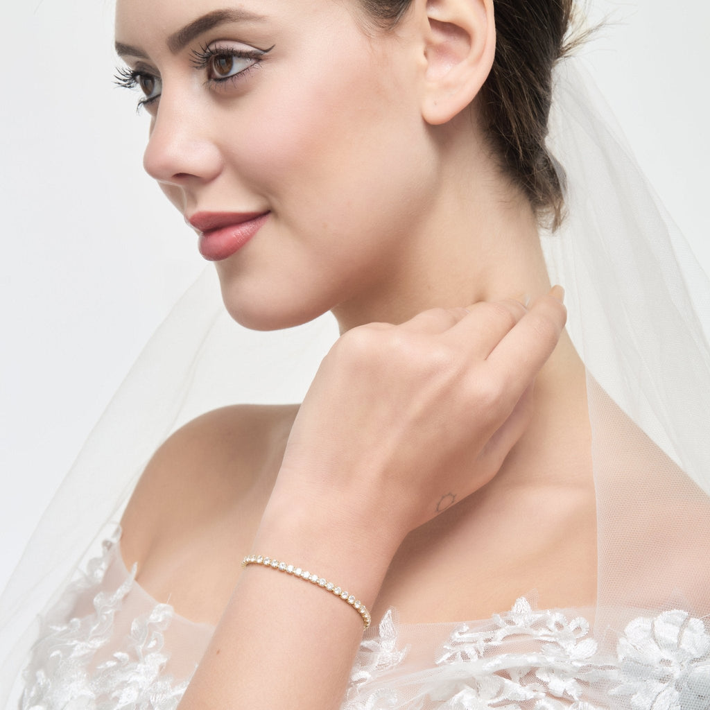 18k Gold Plated I Couldn't Say I Do Without You Solitaire Bridal Bracelet Created with Zircondia® Crystals
