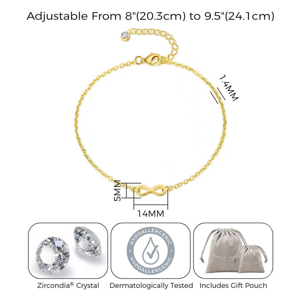 18k Gold Plated Infinity Anklet Created with Zircondia® Crystals