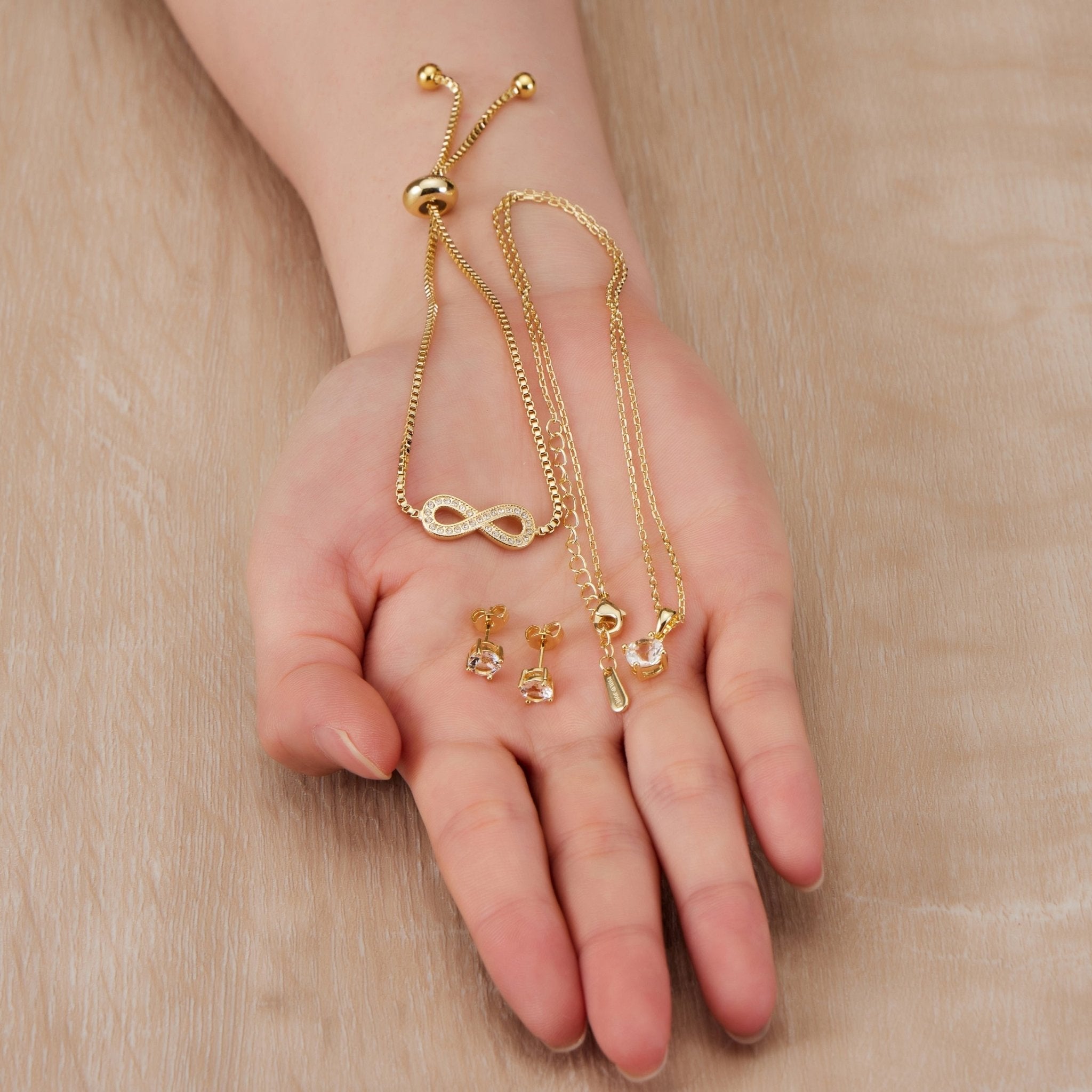 18k Gold Plated Infinity Friendship Slider Set Created with Zircondia® Crystals