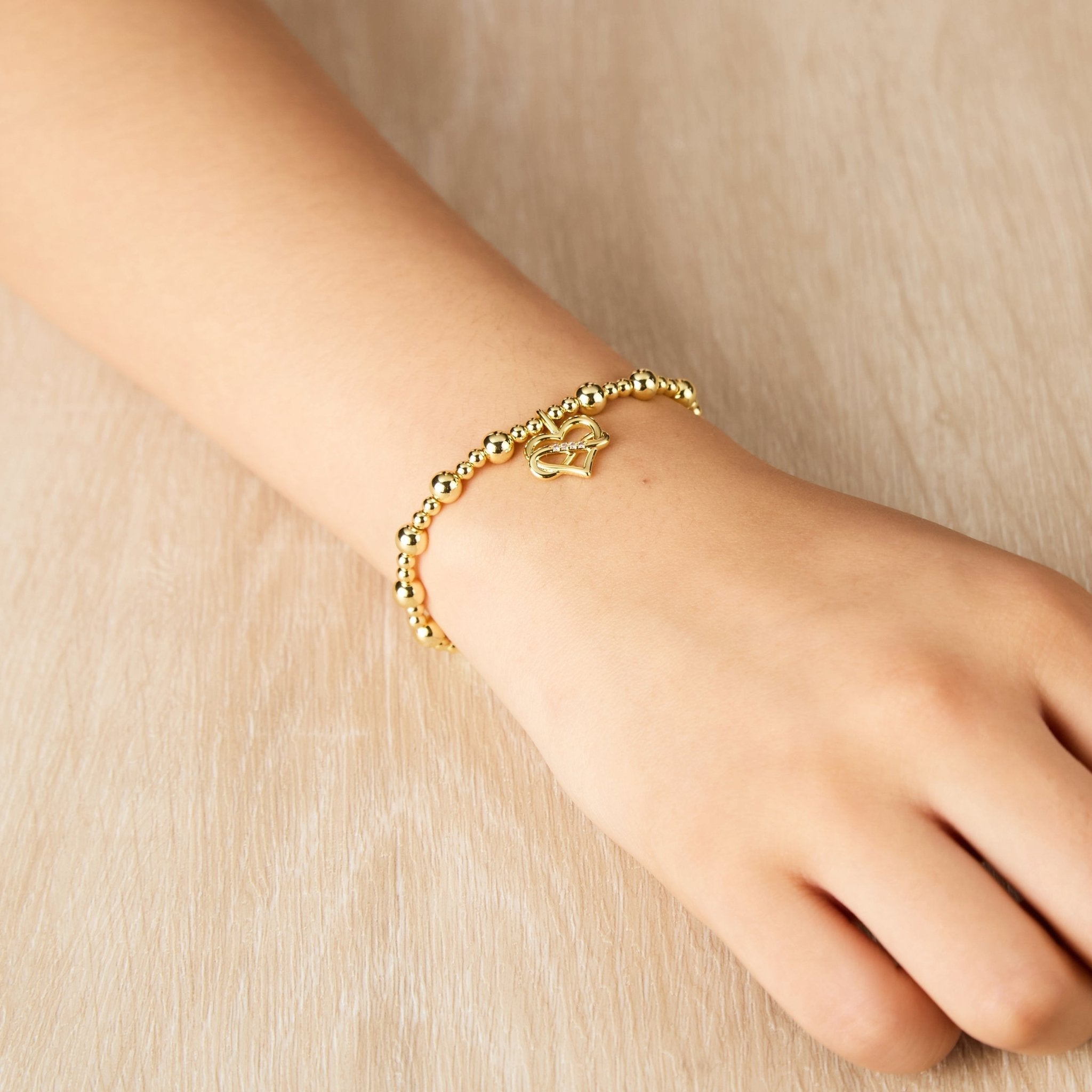 18k Gold Plated Infinity Heart Beaded Stretch Bracelet