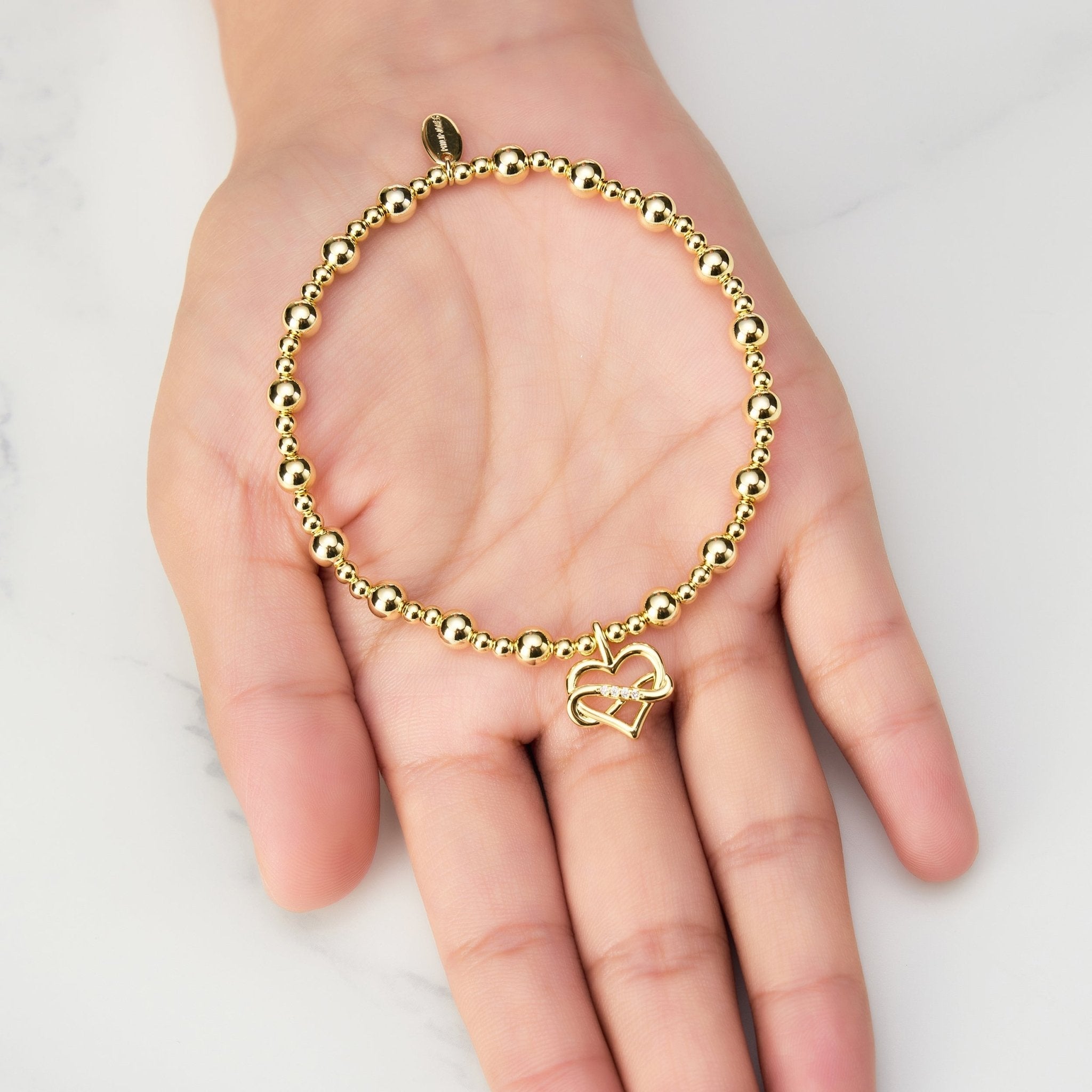 18k Gold Plated Infinity Heart Beaded Stretch Bracelet
