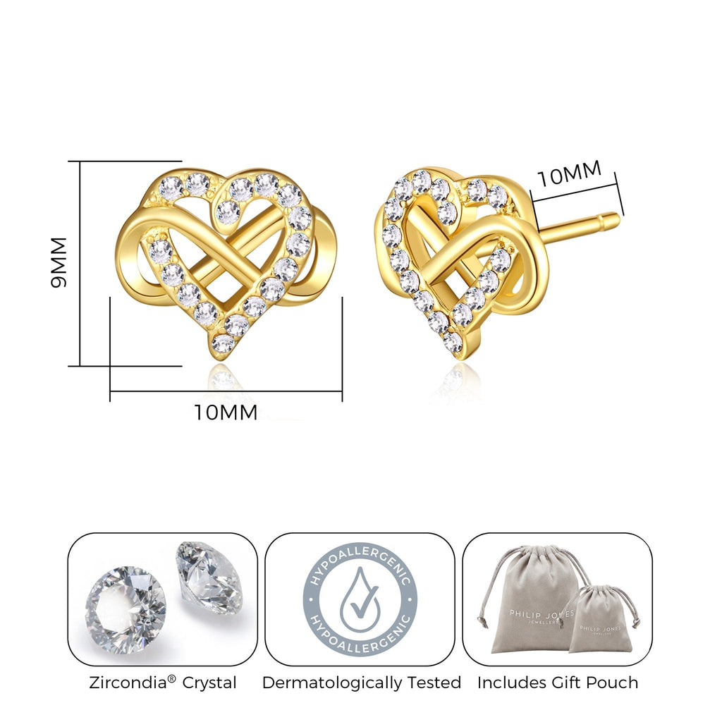 18k Gold Plated Infinity Heart Stud Earrings Created with Zircondia® Crystals