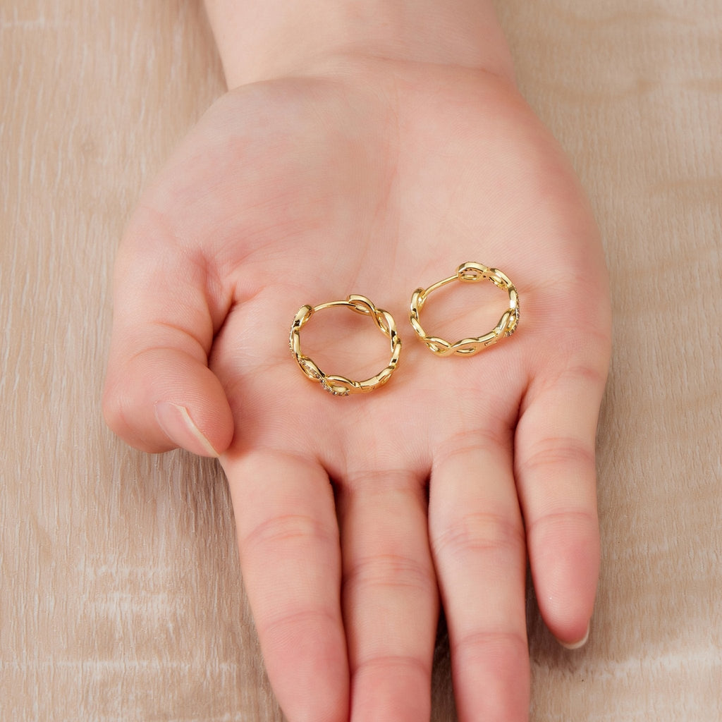 18k Gold Plated Infinity Hoop Earrings Created with Zircondia® Crystals