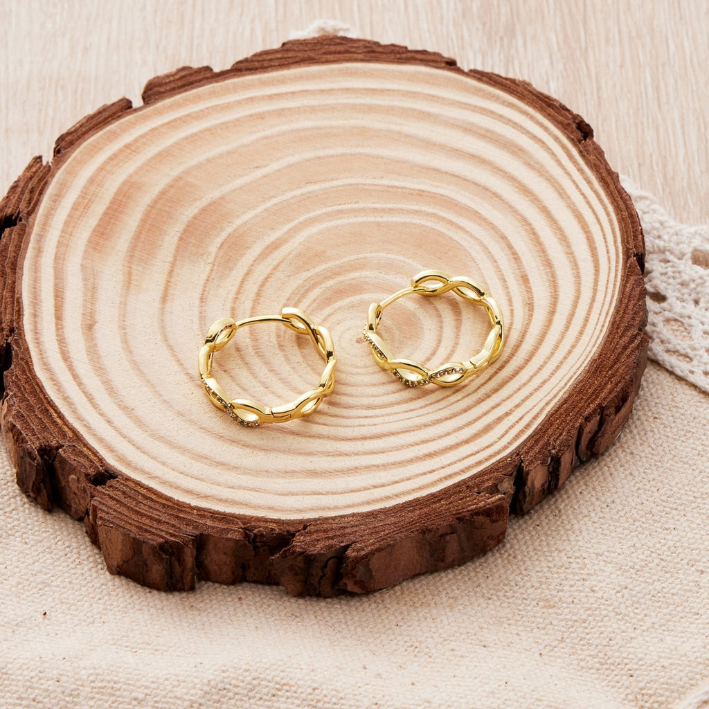 18k Gold Plated Infinity Hoop Earrings Created with Zircondia® Crystals