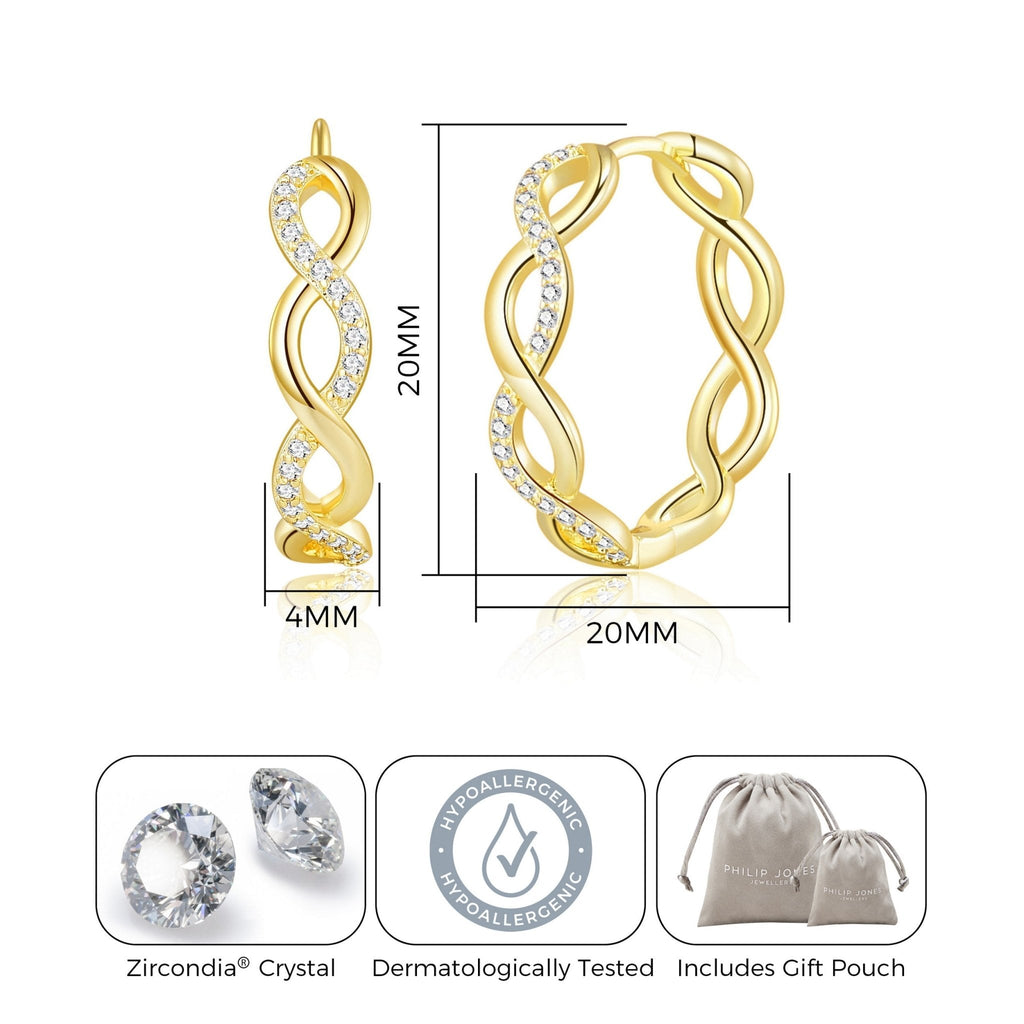 18k Gold Plated Infinity Hoop Earrings Created with Zircondia® Crystals