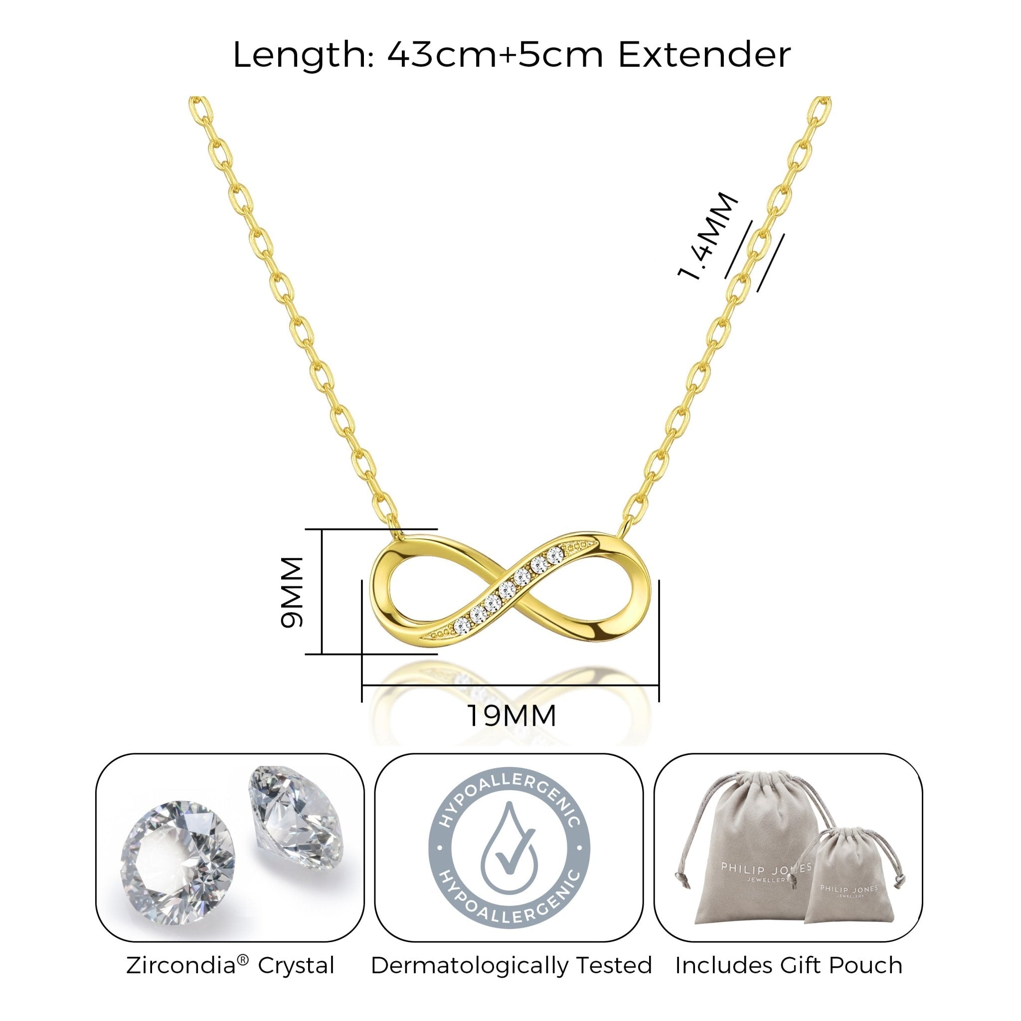 18k Gold Plated Infinity Pendant Necklace Created with Zircondia® Crystals