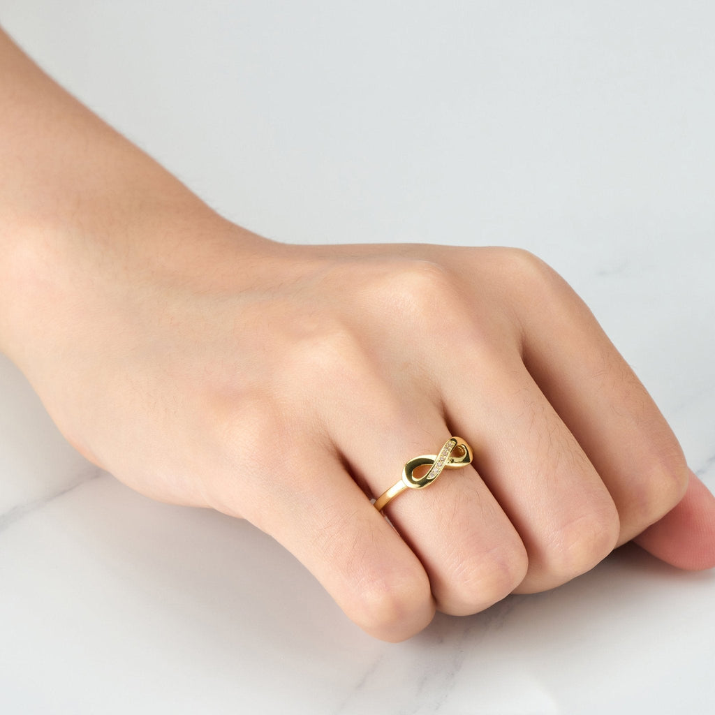 18k Gold Plated Adjustable Infinity Ring Created with Zircondia® Crystals