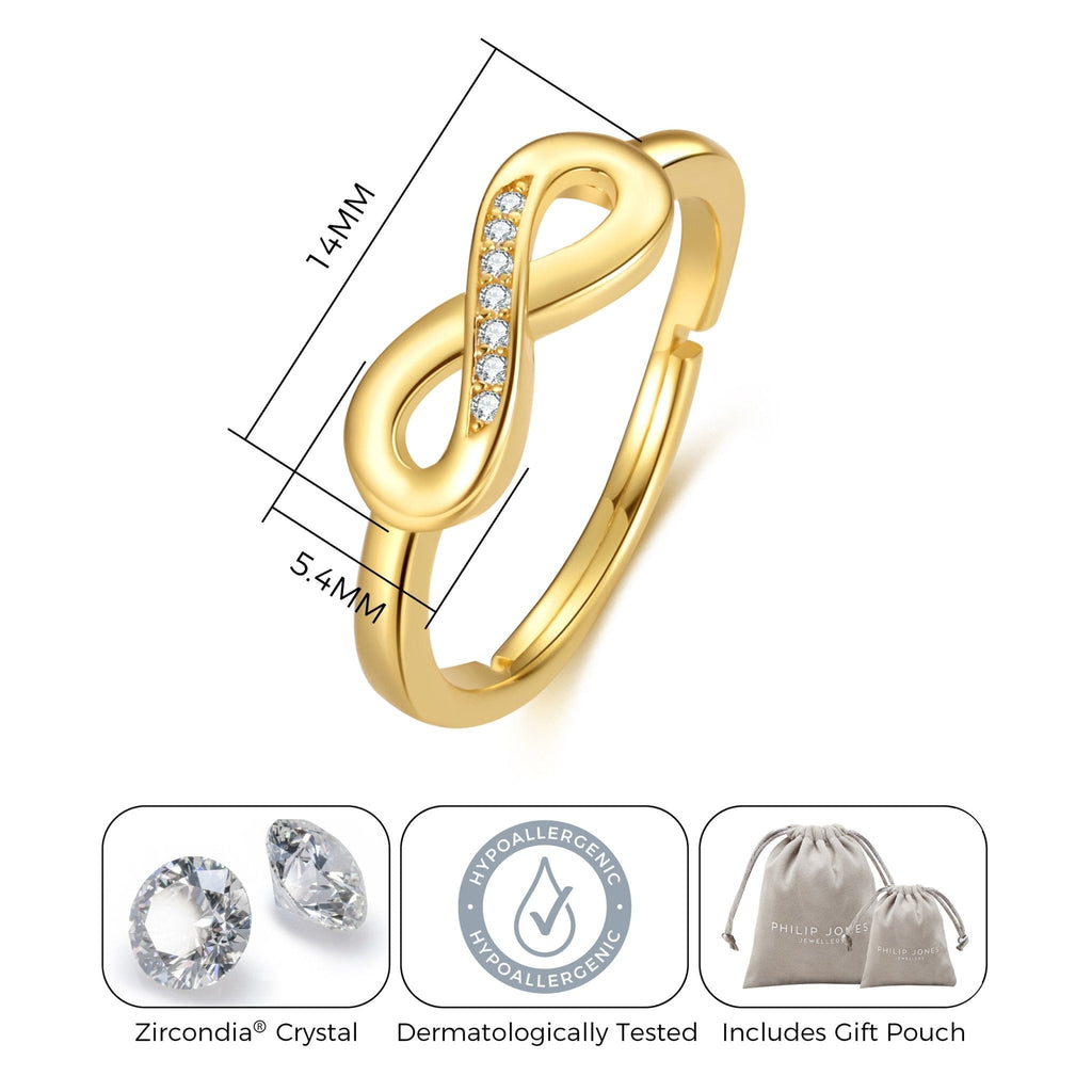 18k Gold Plated Adjustable Infinity Ring Created with Zircondia® Crystals