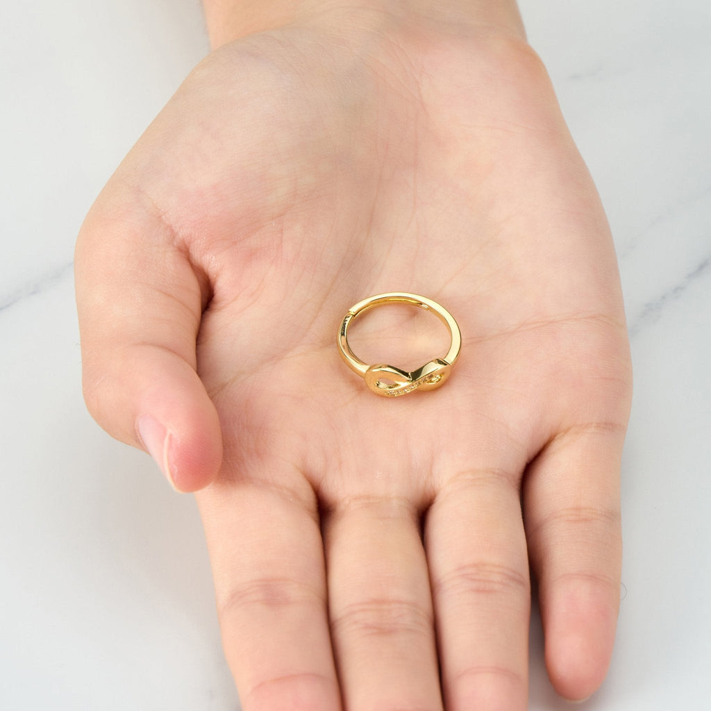 18k Gold Plated Adjustable Infinity Ring Created with Zircondia® Crystals