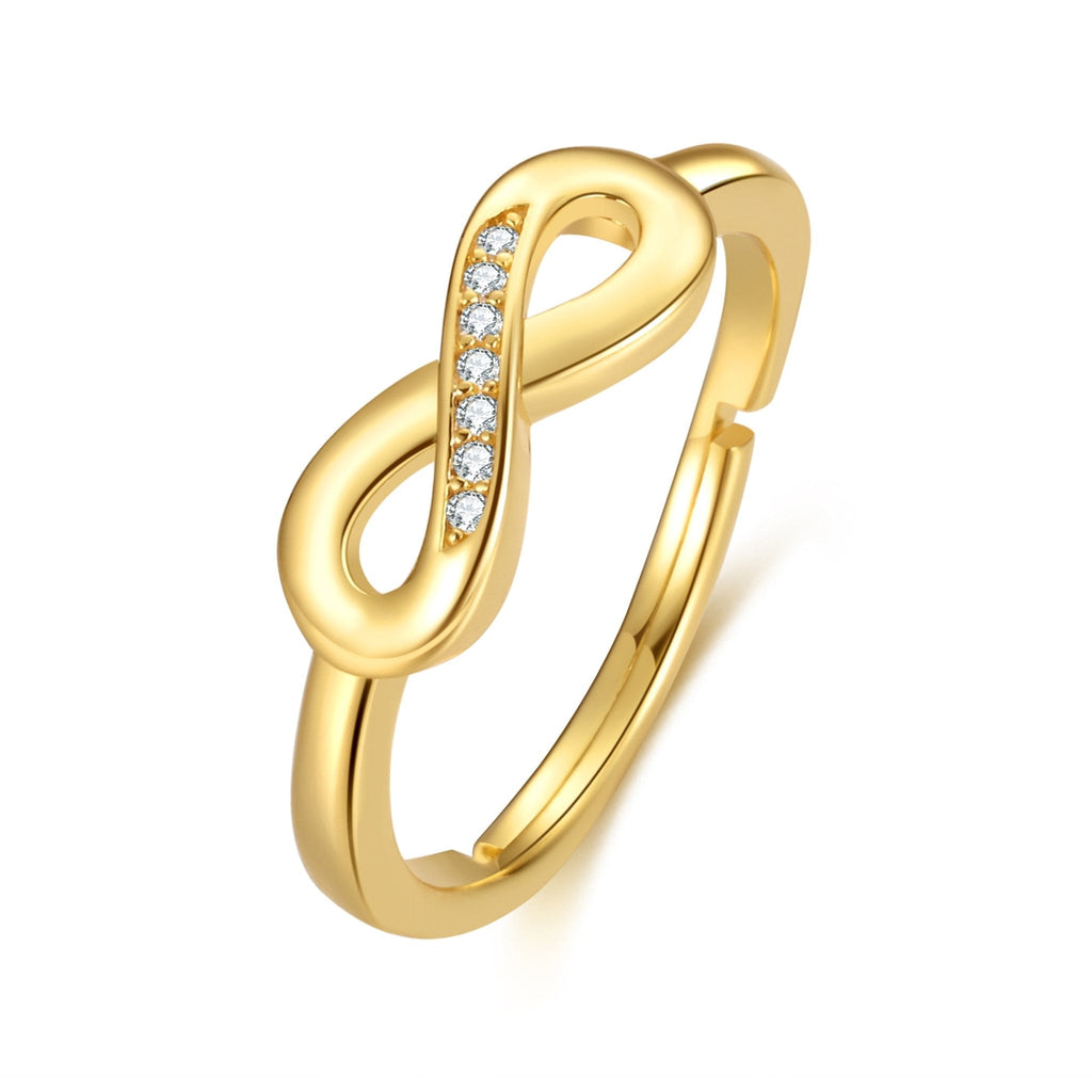 18k Gold Plated Adjustable Infinity Ring Created with Zircondia® Crystals