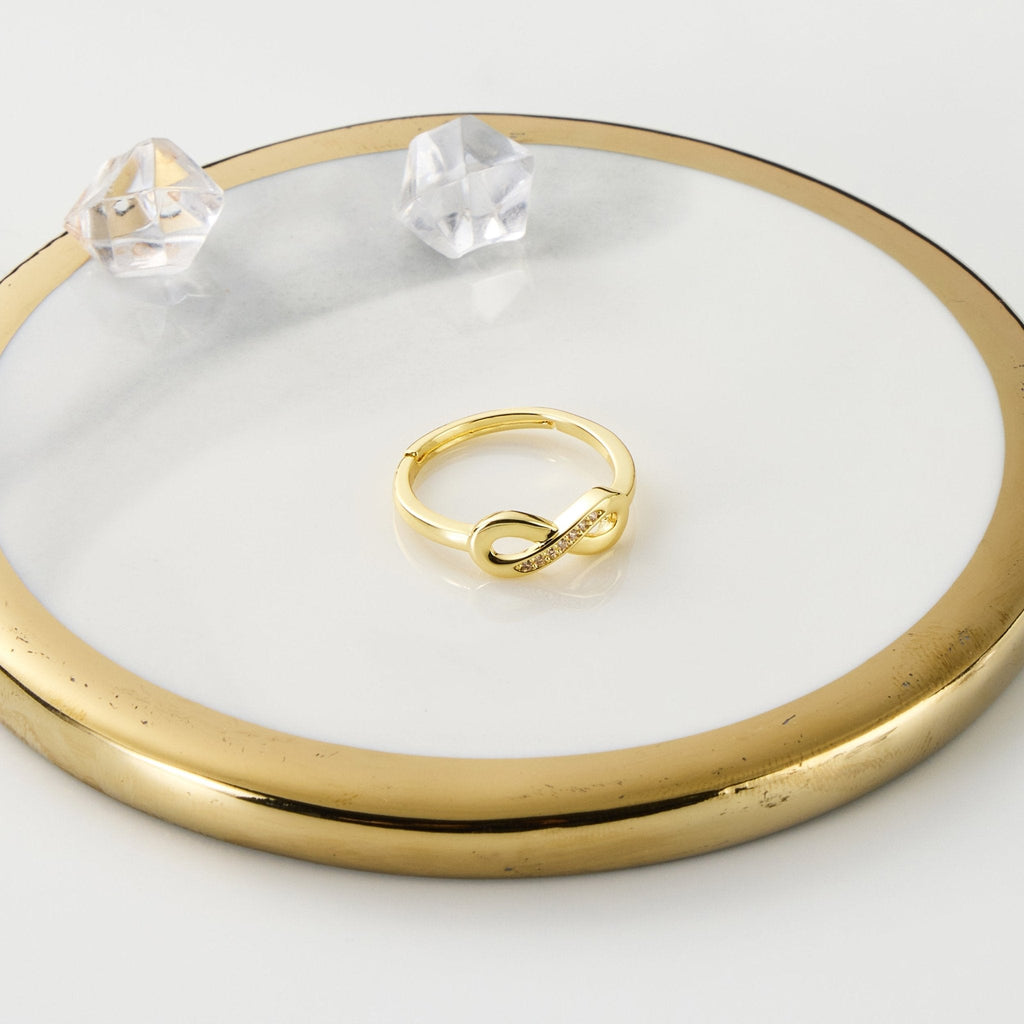 18k Gold Plated Adjustable Infinity Ring Created with Zircondia® Crystals