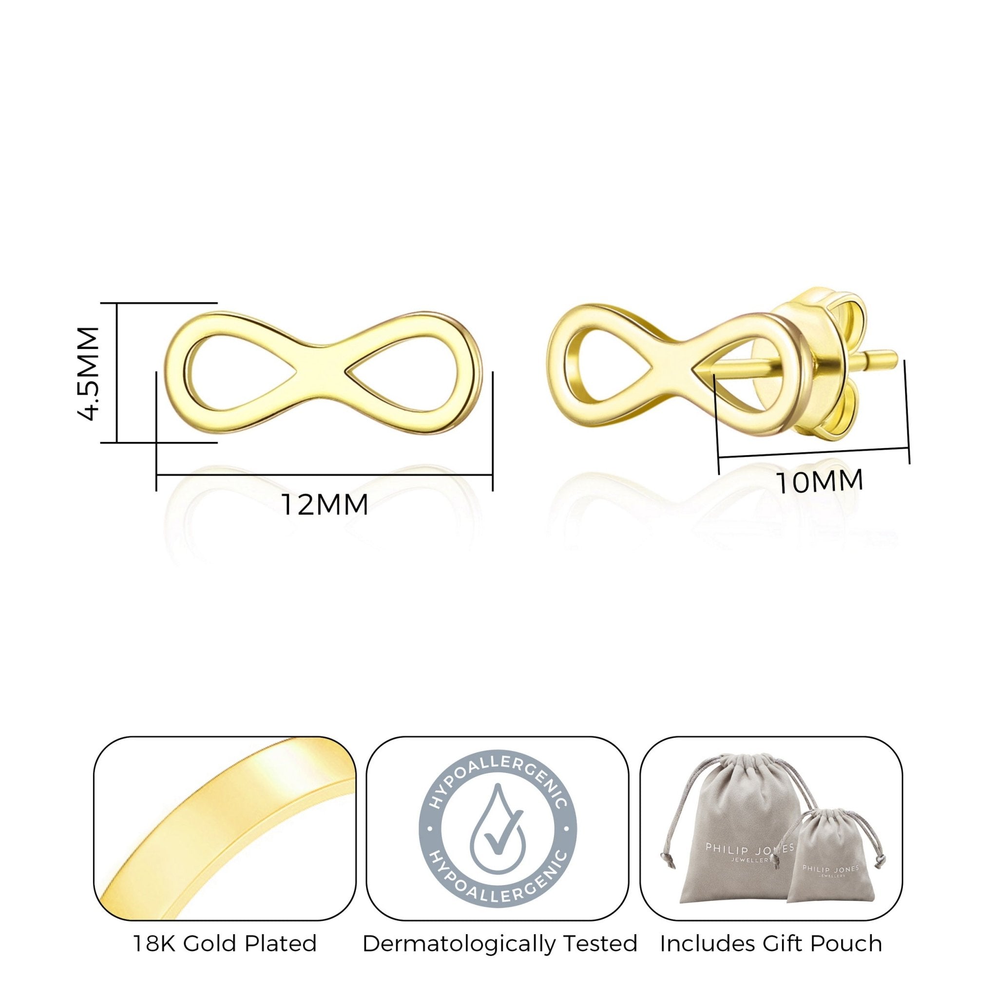18k Gold Plated Infinity Stud Earrings